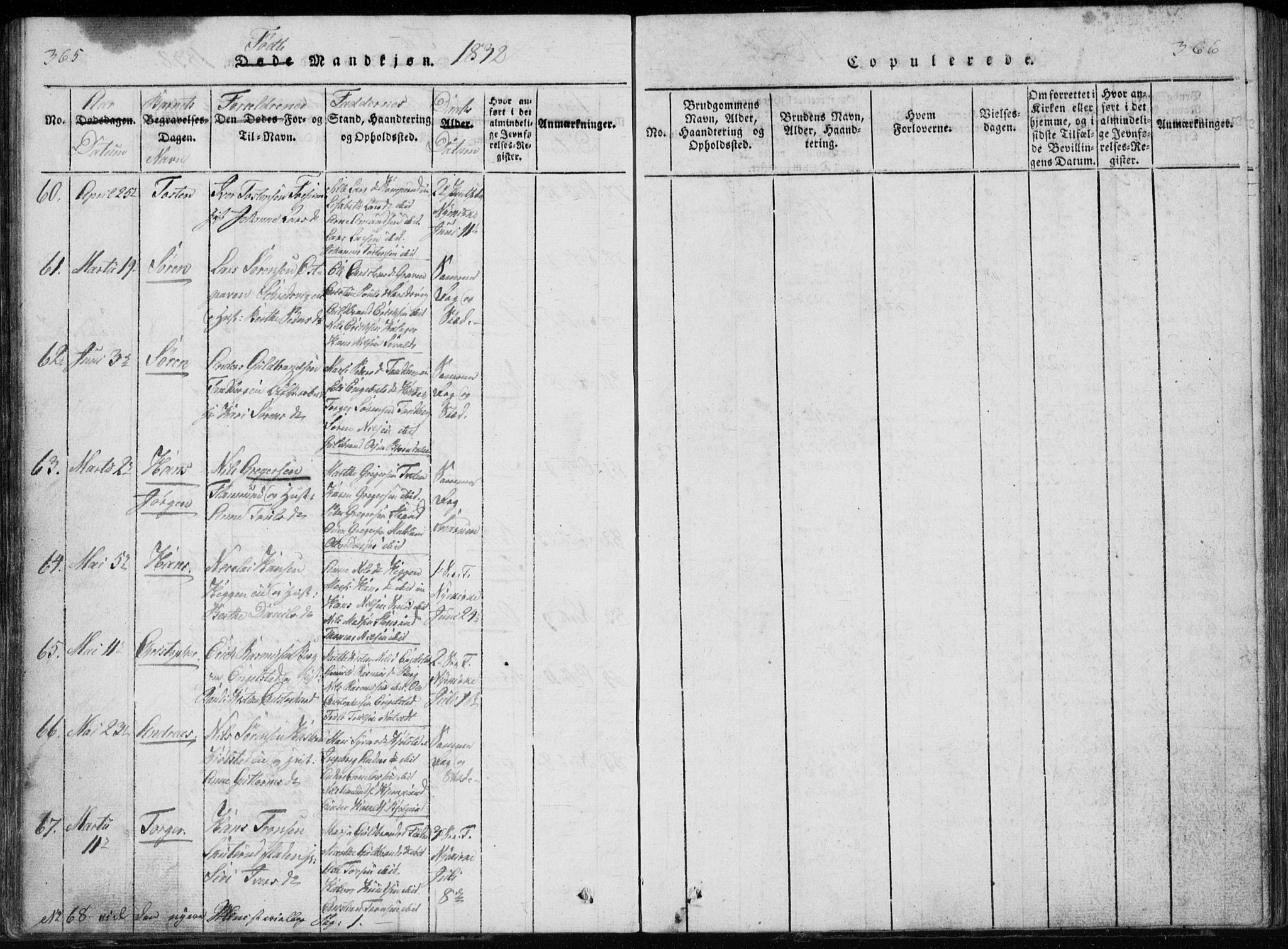 Modum kirkebøker, AV/SAKO-A-234/G/Ga/L0002: Parish register (copy) no. I 2, 1824-1832, p. 365-366