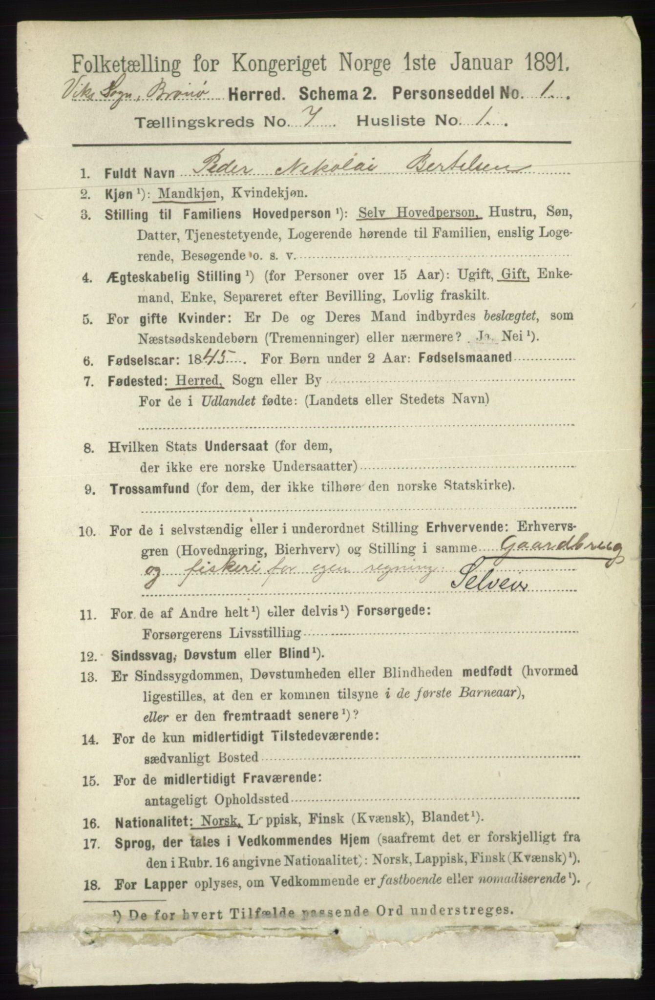 RA, 1891 census for 1814 Brønnøy, 1891, p. 3751