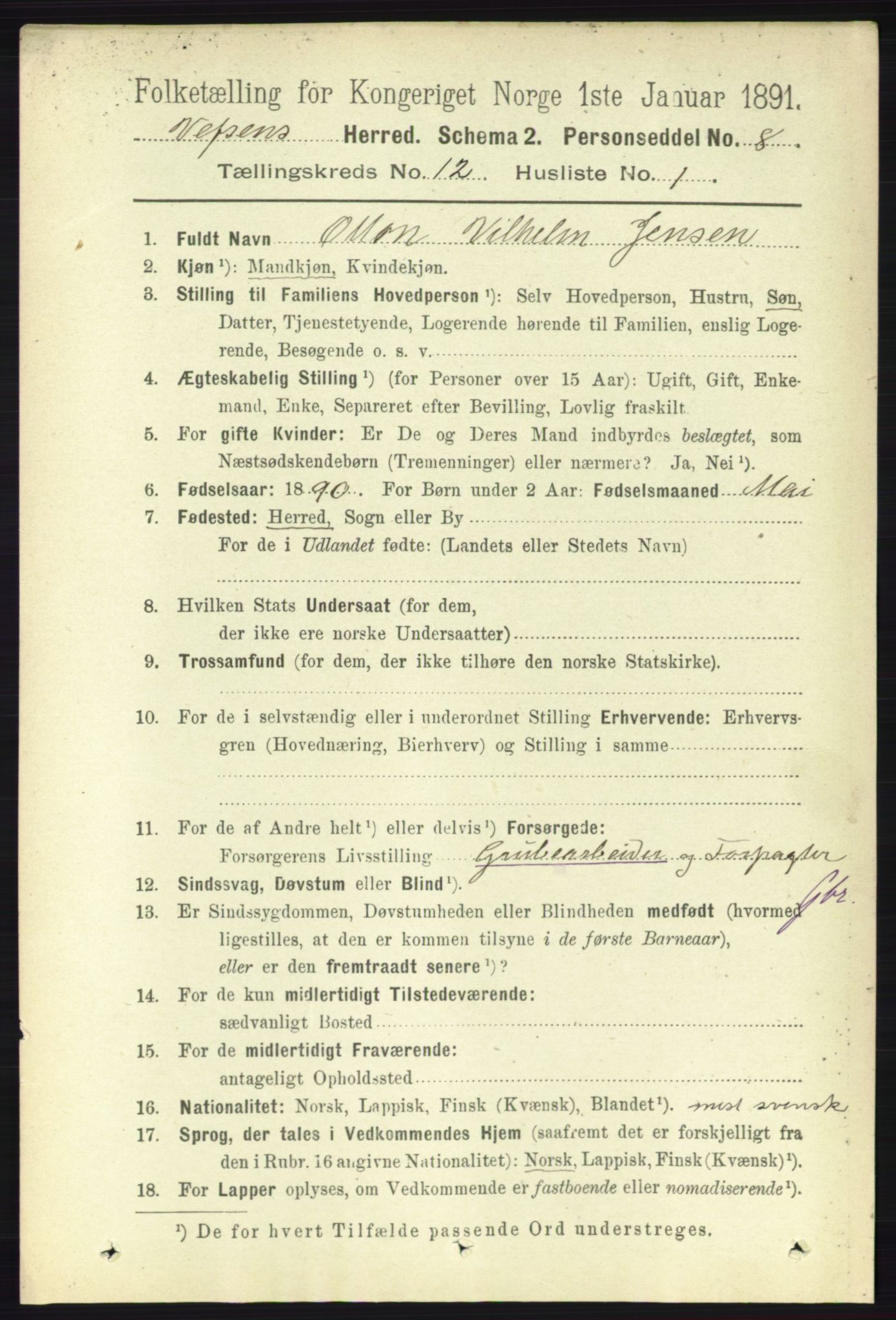 RA, 1891 census for 1824 Vefsn, 1891, p. 6081