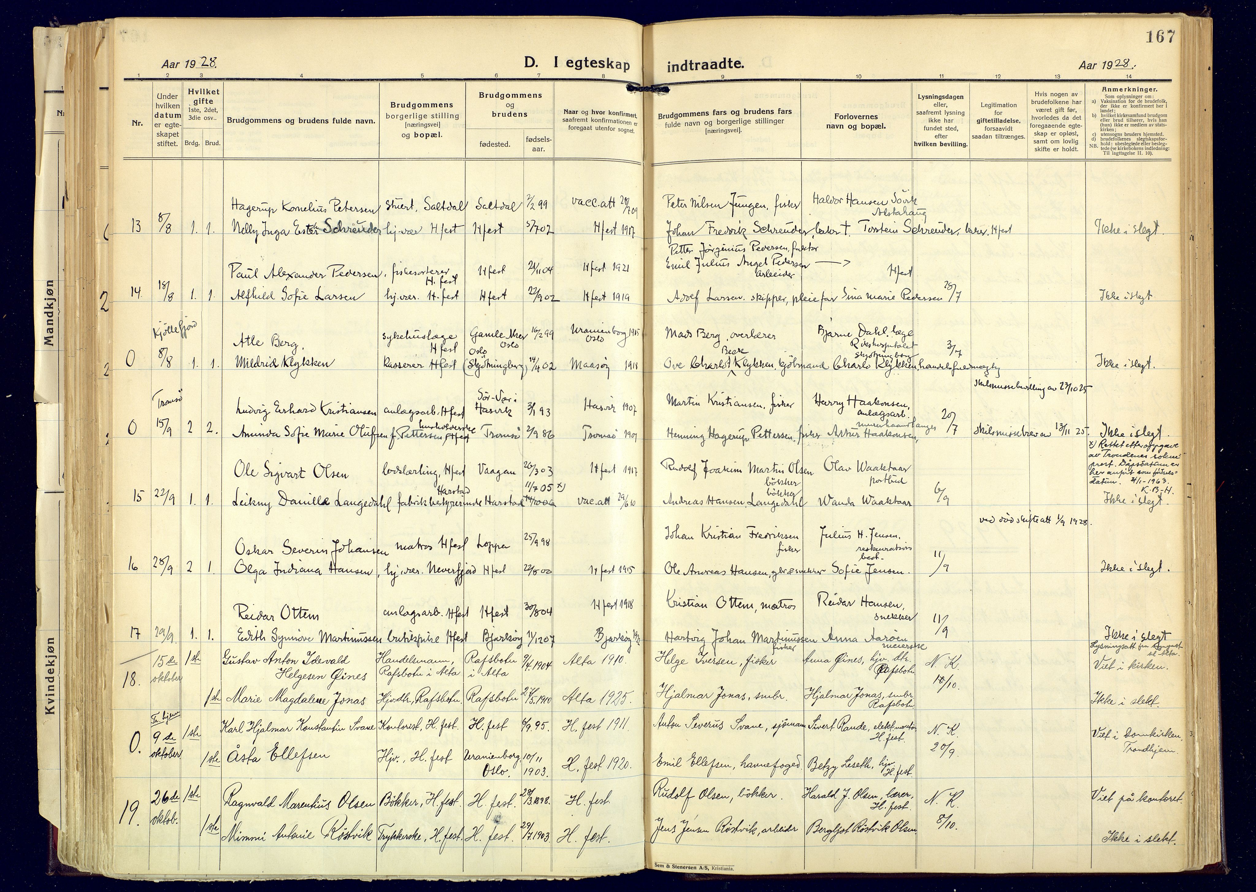 Hammerfest sokneprestkontor, SATØ/S-1347: Parish register (official) no. 17, 1923-1933, p. 167