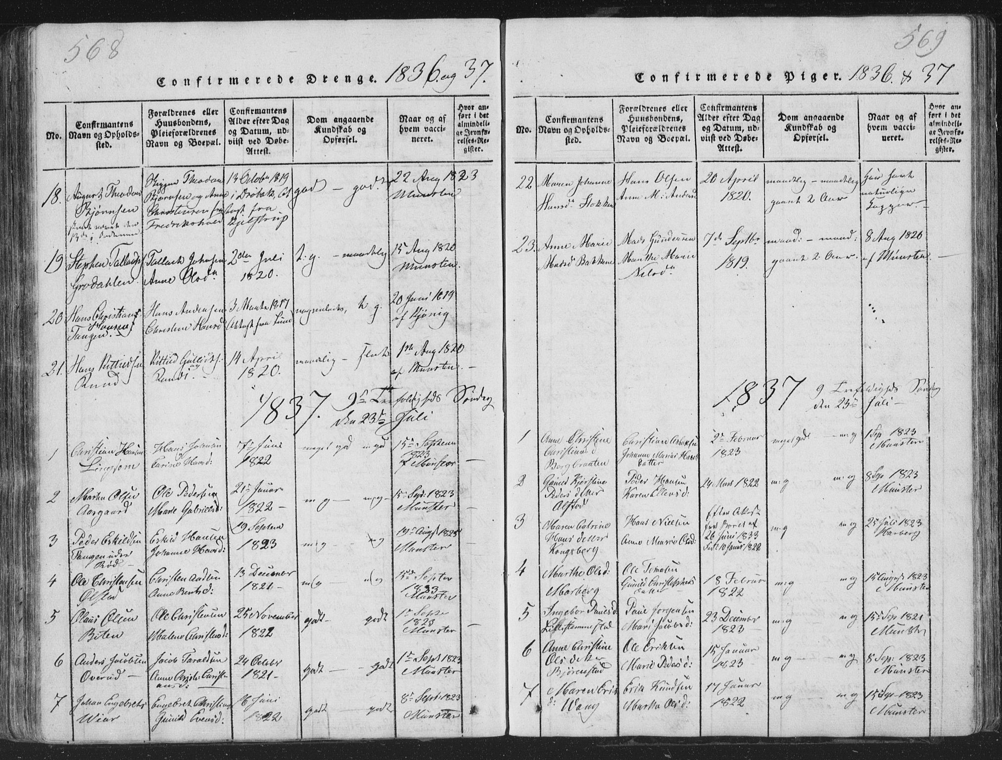 Røyken kirkebøker, AV/SAKO-A-241/G/Ga/L0003: Parish register (copy) no. 3, 1814-1856, p. 568-569