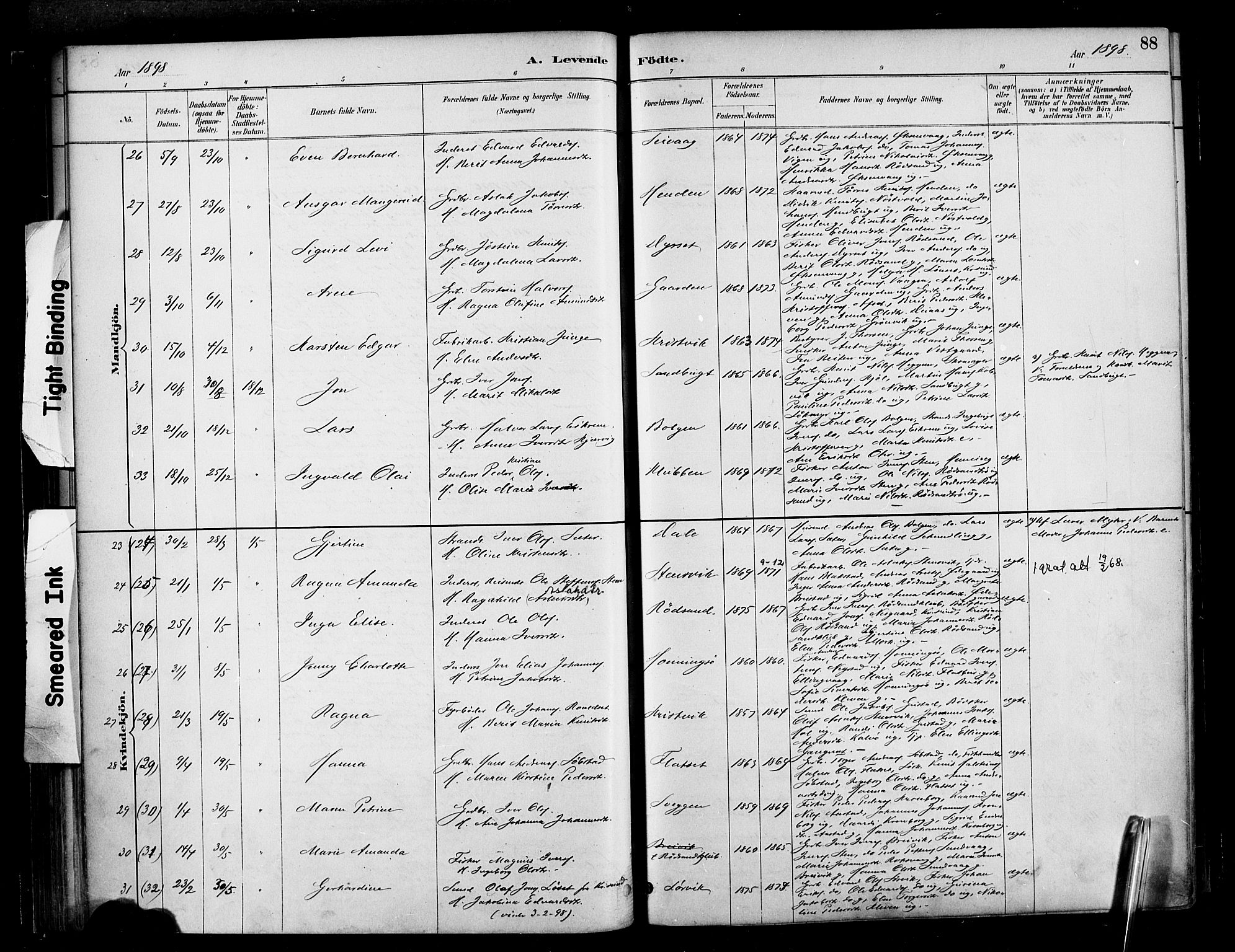 Ministerialprotokoller, klokkerbøker og fødselsregistre - Møre og Romsdal, AV/SAT-A-1454/569/L0819: Parish register (official) no. 569A05, 1885-1899, p. 88