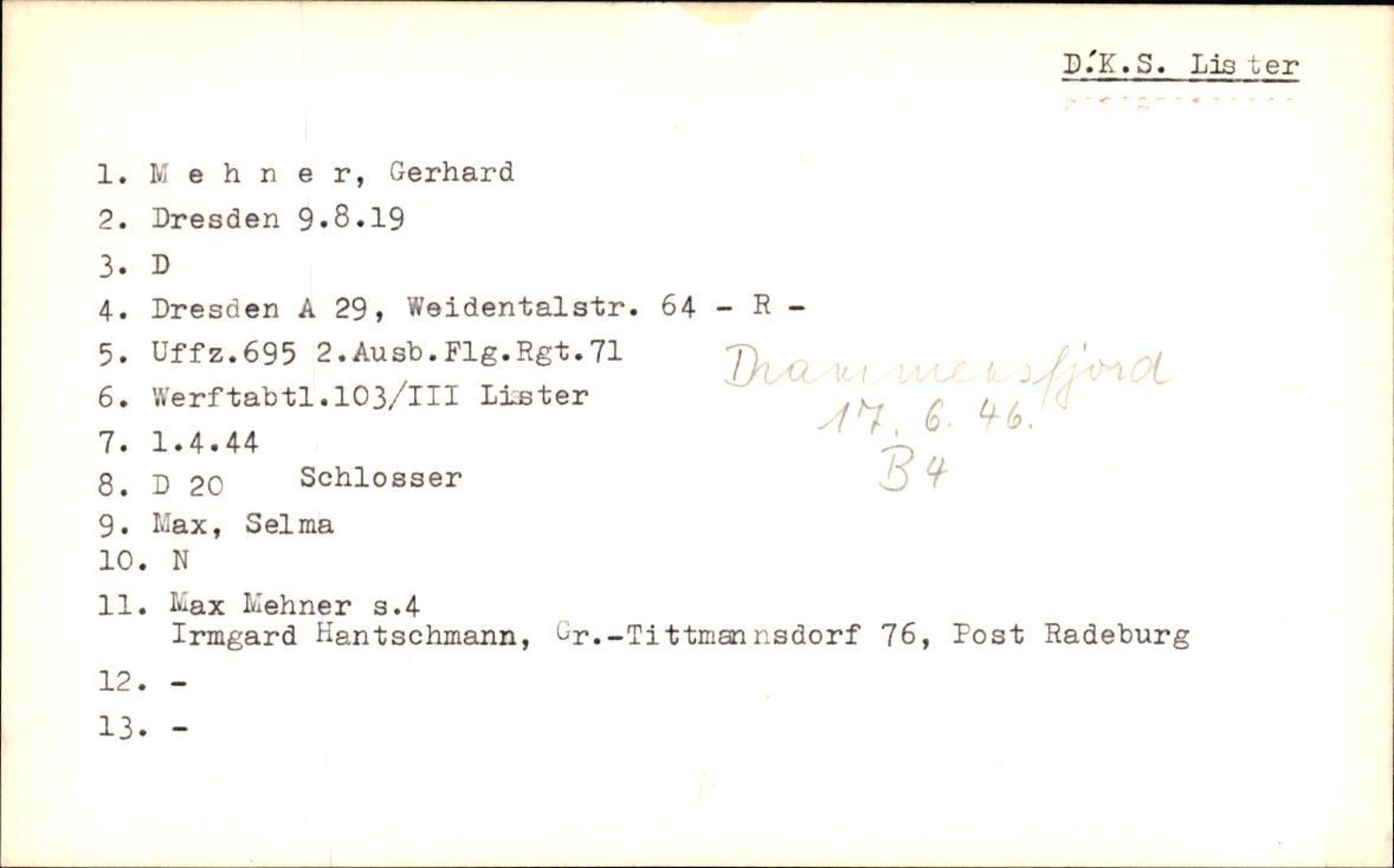 Hjemsendte tyskere , AV/RA-RAFA-6487/D/Db/L0019: Medrow-Mulsow, 1945-1947, p. 27