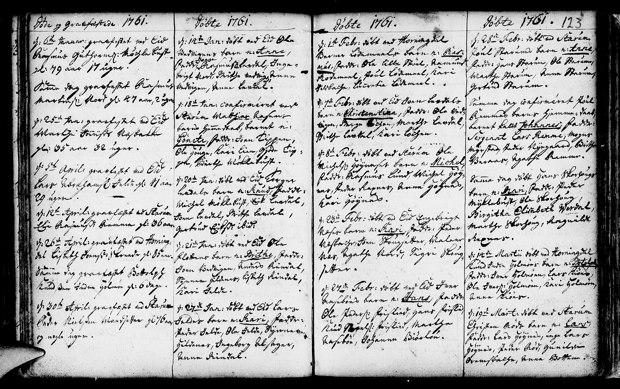 Eid sokneprestembete, AV/SAB-A-82301/H/Haa/Haaa/L0002: Parish register (official) no. A 2, 1741-1769, p. 123