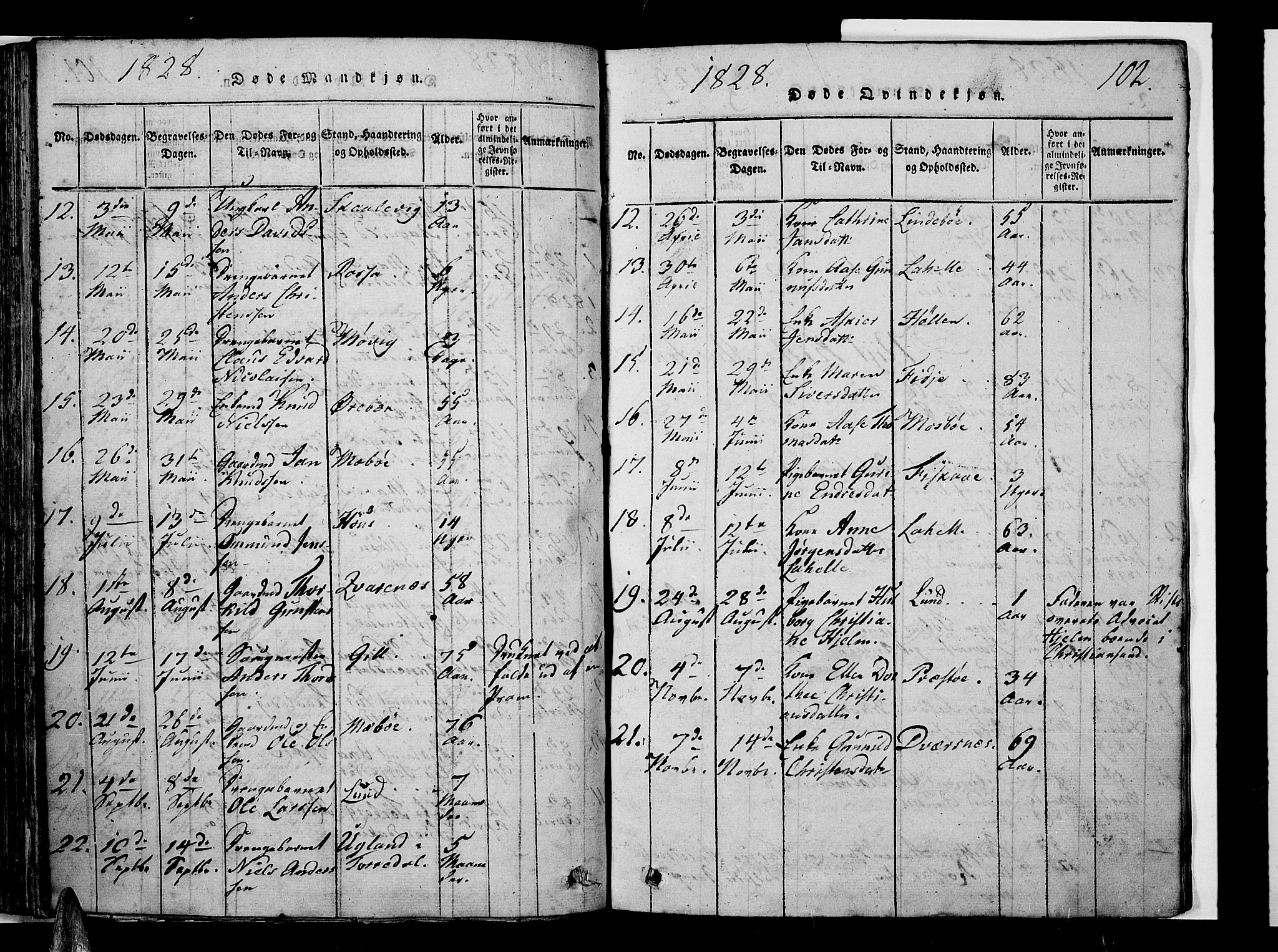 Oddernes sokneprestkontor, AV/SAK-1111-0033/F/Fb/Fba/L0003: Parish register (copy) no. B 3, 1820-1838, p. 102