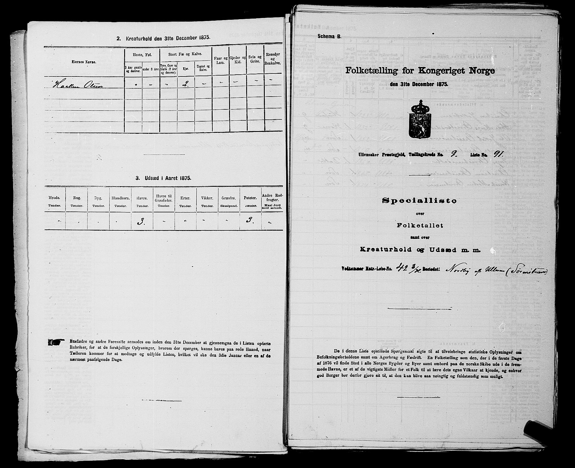 RA, 1875 census for 0235P Ullensaker, 1875, p. 1245