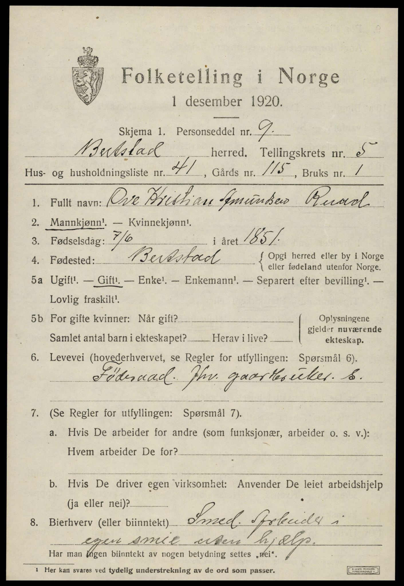 SAT, 1920 census for Beitstad, 1920, p. 4103