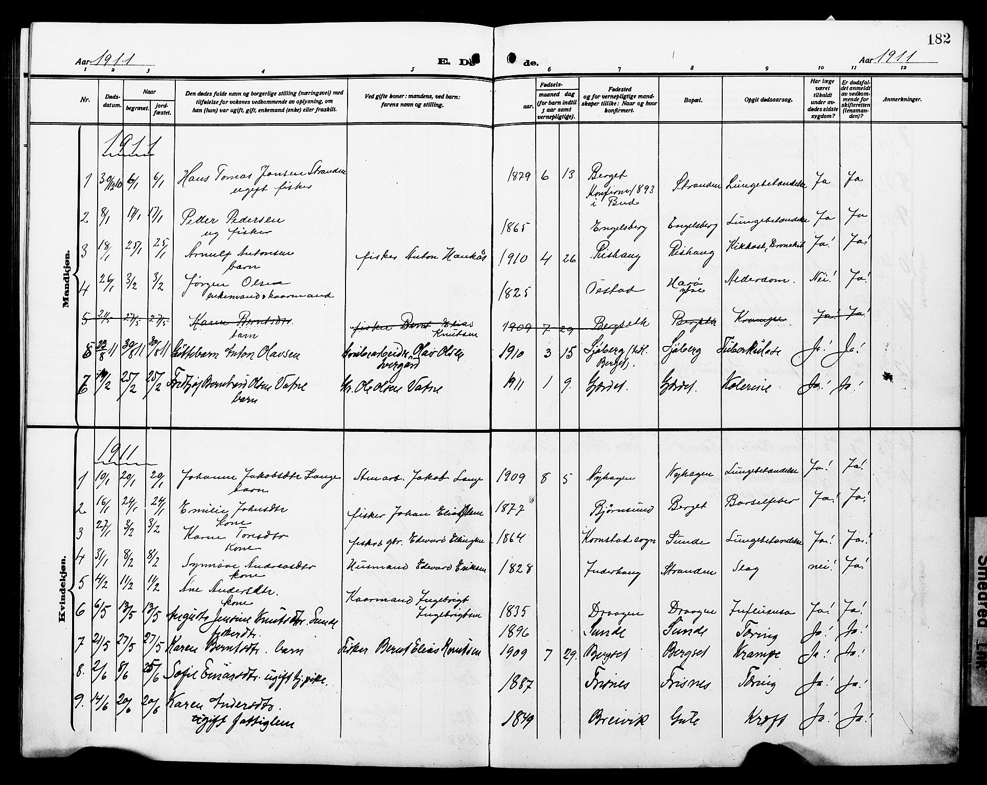 Ministerialprotokoller, klokkerbøker og fødselsregistre - Møre og Romsdal, SAT/A-1454/566/L0774: Parish register (copy) no. 566C03, 1910-1929, p. 182