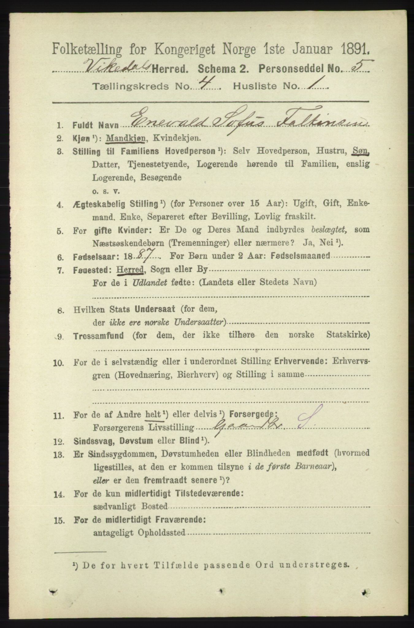 RA, 1891 census for 1157 Vikedal, 1891, p. 934