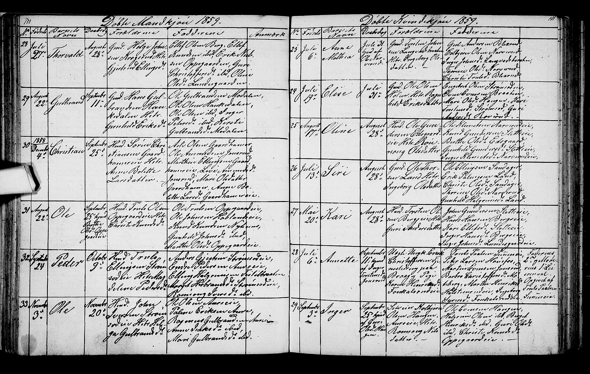 Lunder kirkebøker, AV/SAKO-A-629/G/Ga/L0002: Parish register (copy) no. I 2, 1849-1868, p. 110-111