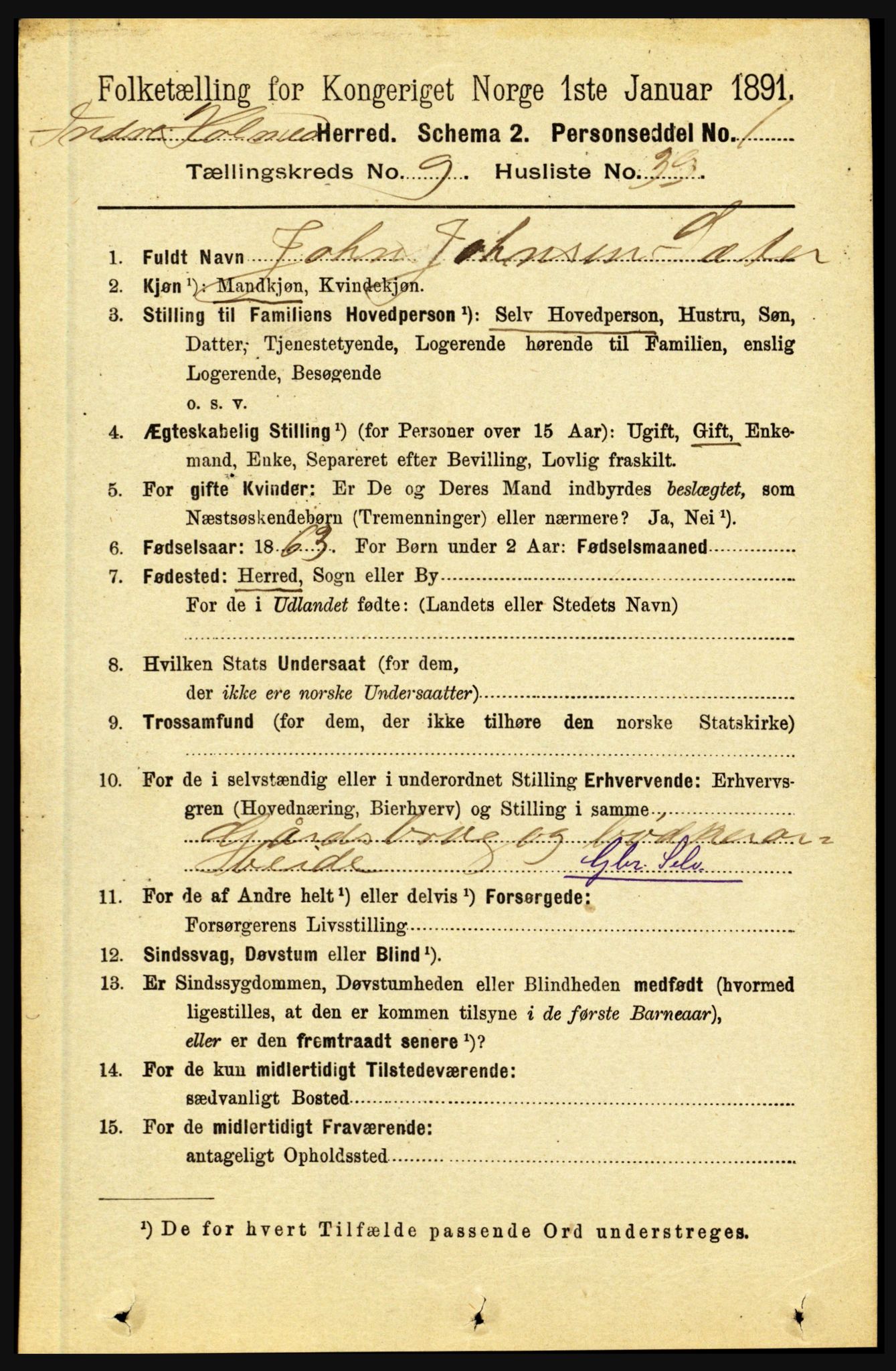 RA, 1891 census for 1430 Indre Holmedal, 1891, p. 4266