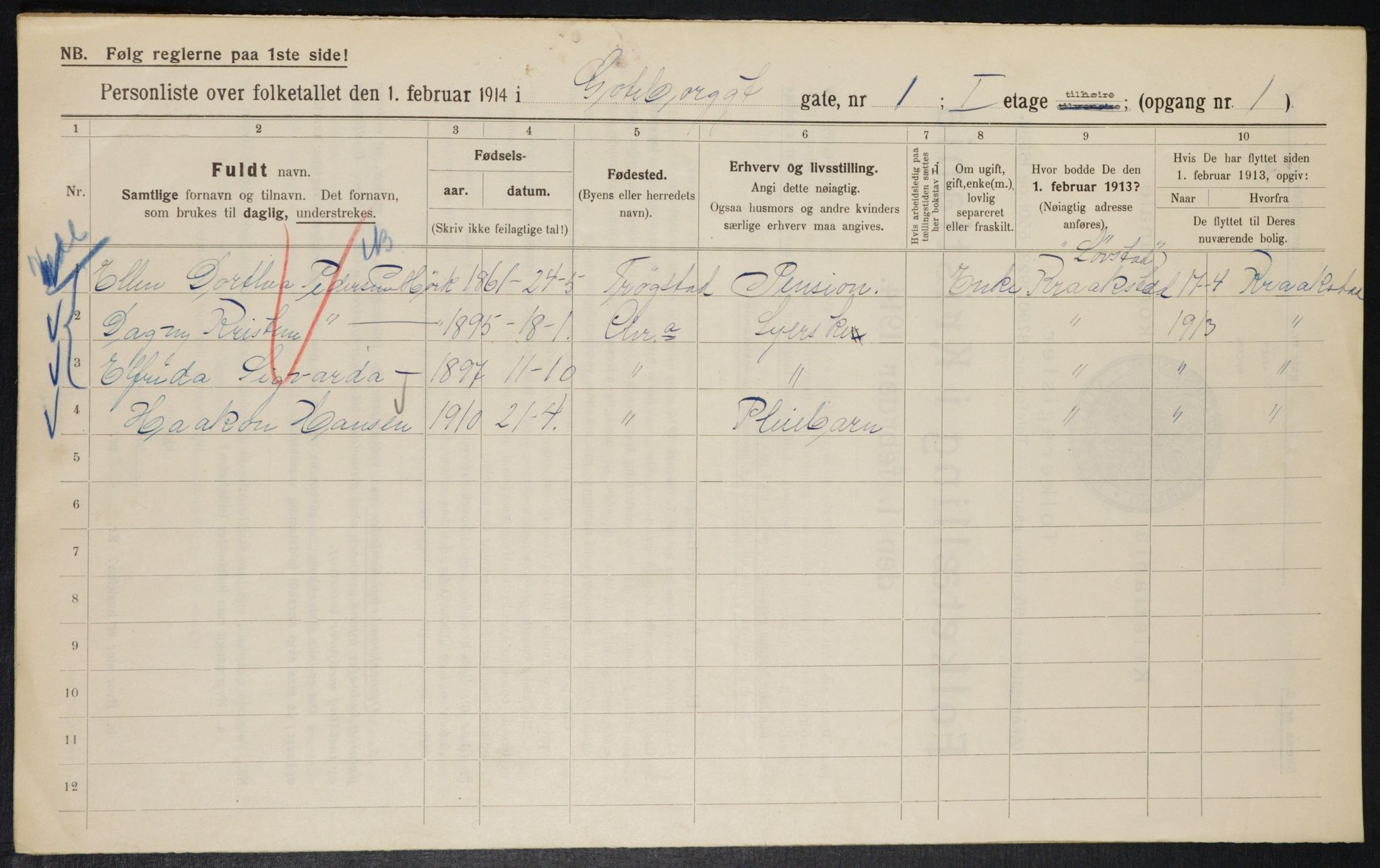 OBA, Municipal Census 1914 for Kristiania, 1914, p. 32784