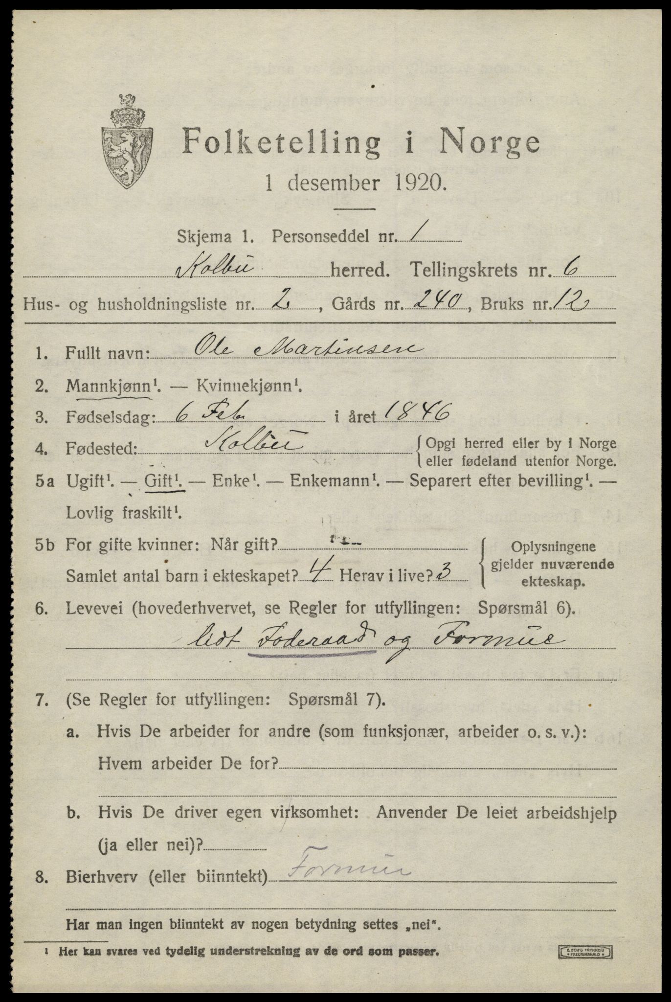 SAH, 1920 census for Kolbu, 1920, p. 4440