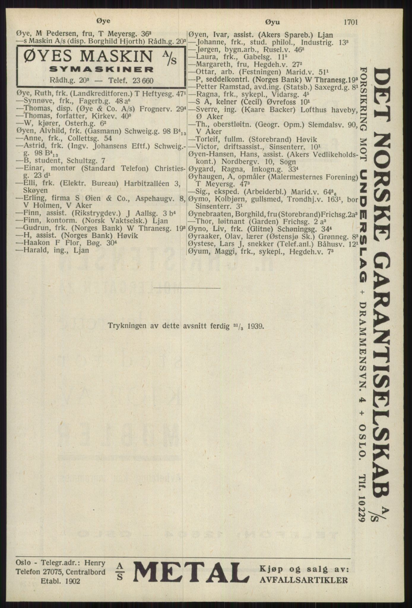 Kristiania/Oslo adressebok, PUBL/-, 1939, p. 1701