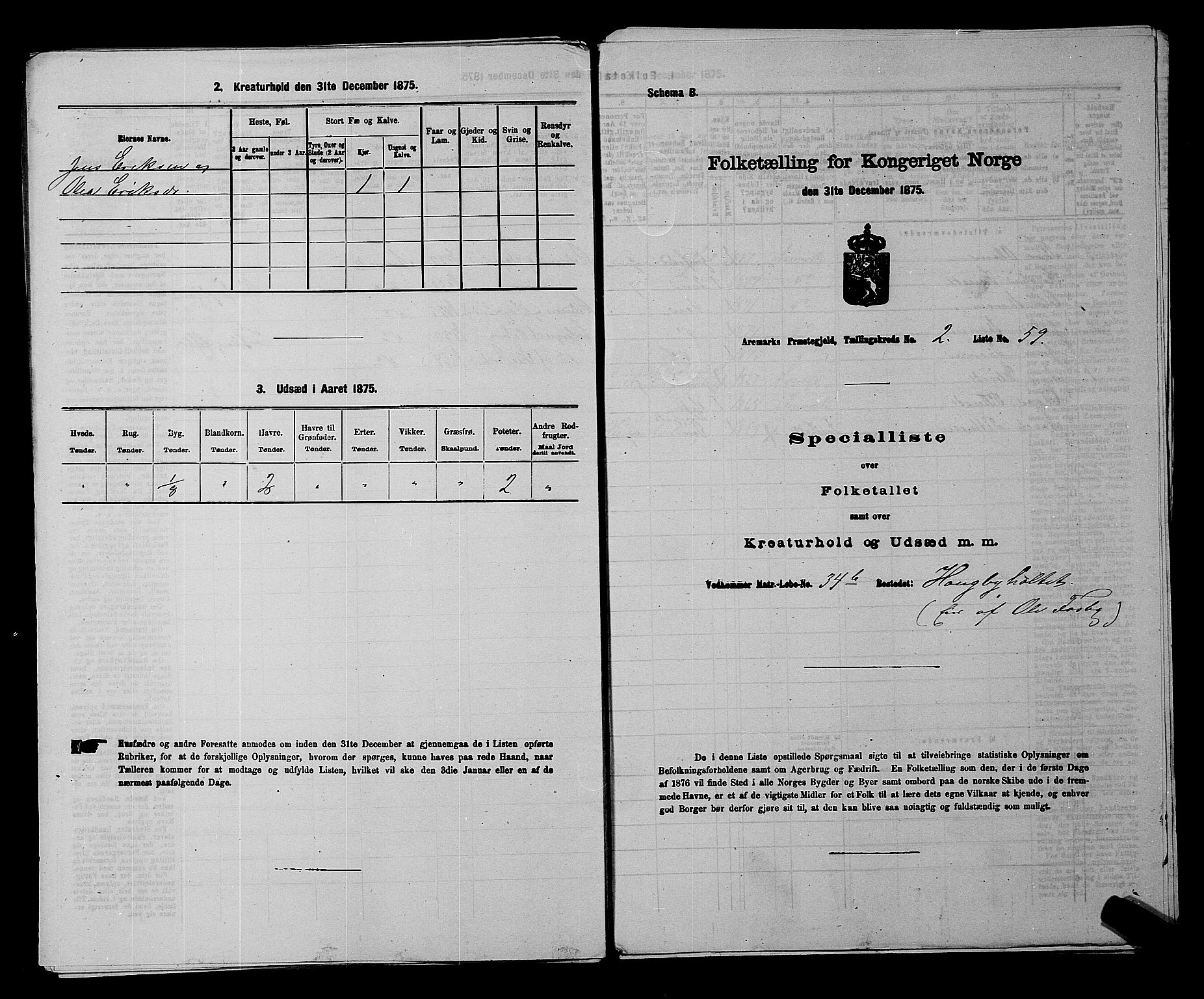 RA, 1875 census for 0118P Aremark, 1875, p. 345