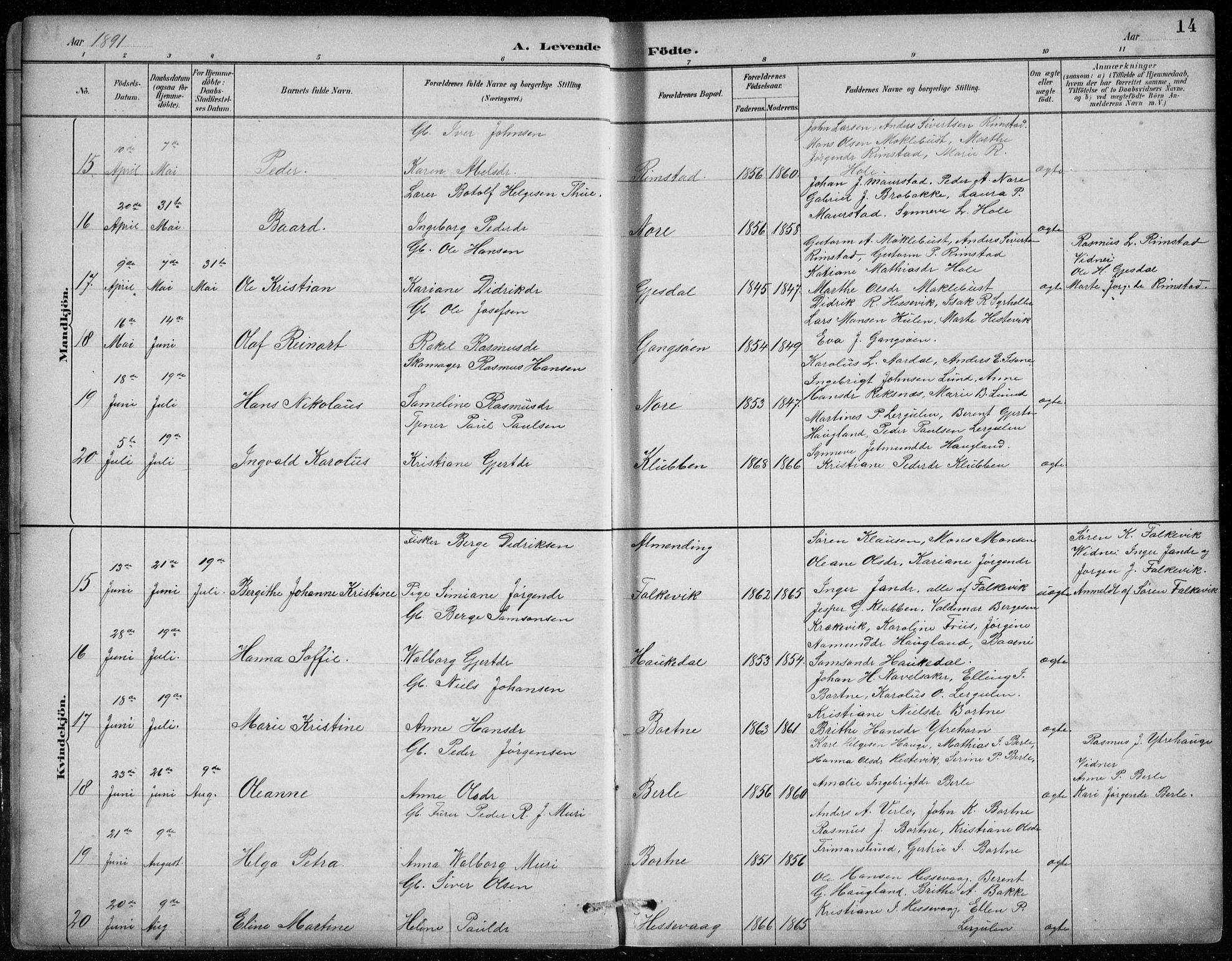 Davik sokneprestembete, AV/SAB-A-79701/H/Hab/Habc/L0002: Parish register (copy) no. C 2, 1889-1906, p. 14