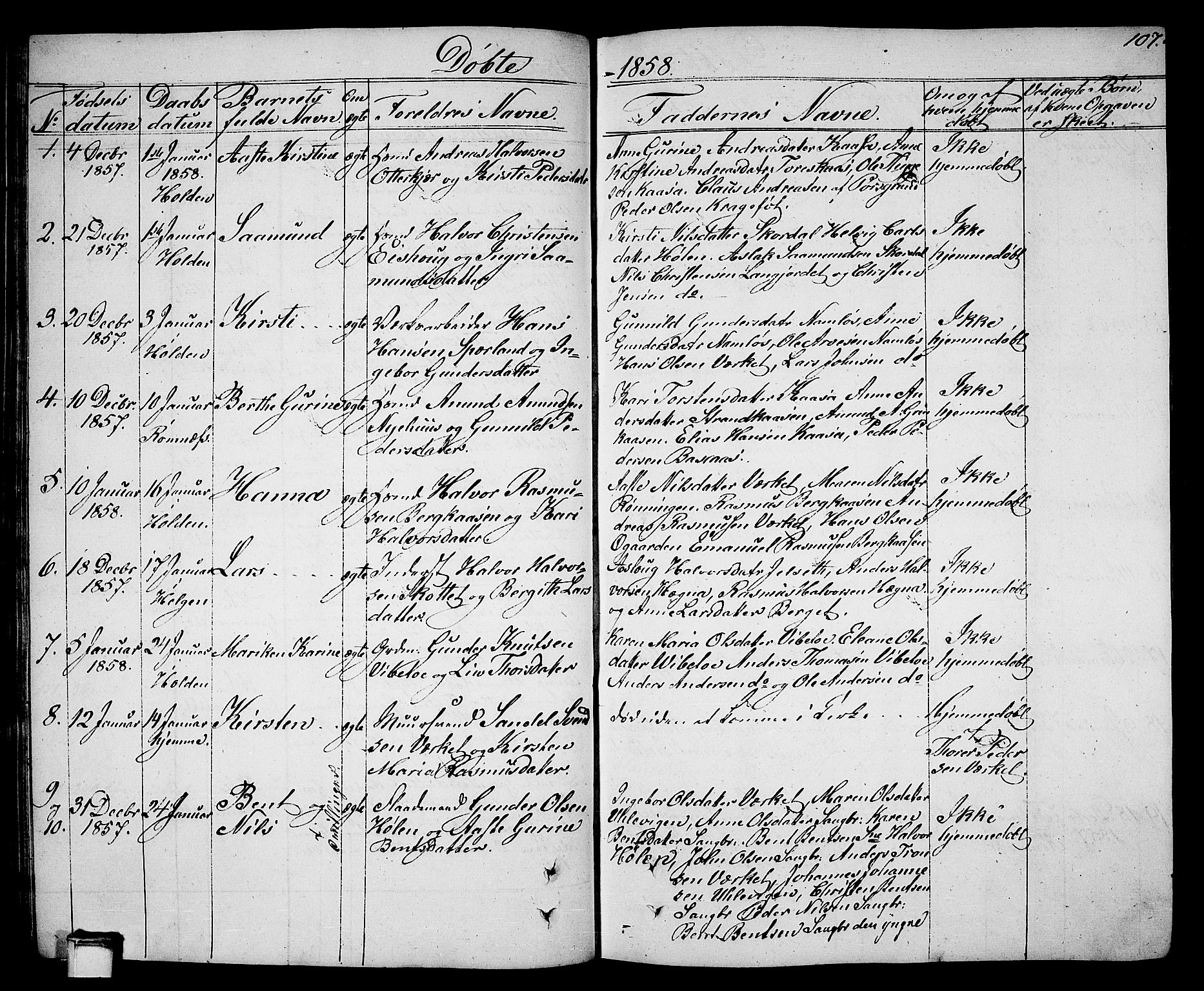 Holla kirkebøker, SAKO/A-272/G/Ga/L0003: Parish register (copy) no. I 3, 1849-1866, p. 107
