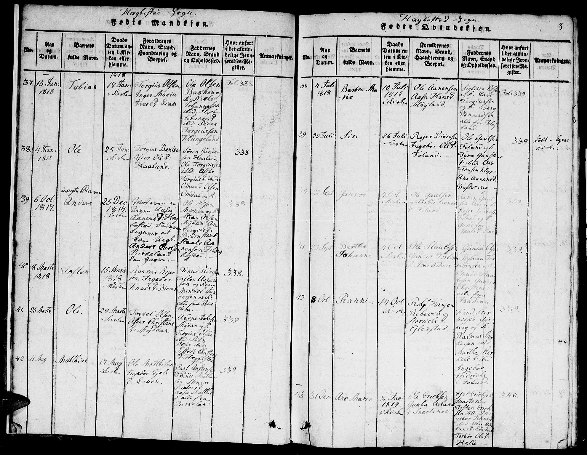 Hægebostad sokneprestkontor, SAK/1111-0024/F/Fa/Faa/L0002: Parish register (official) no. A 2 /1, 1816-1825, p. 8