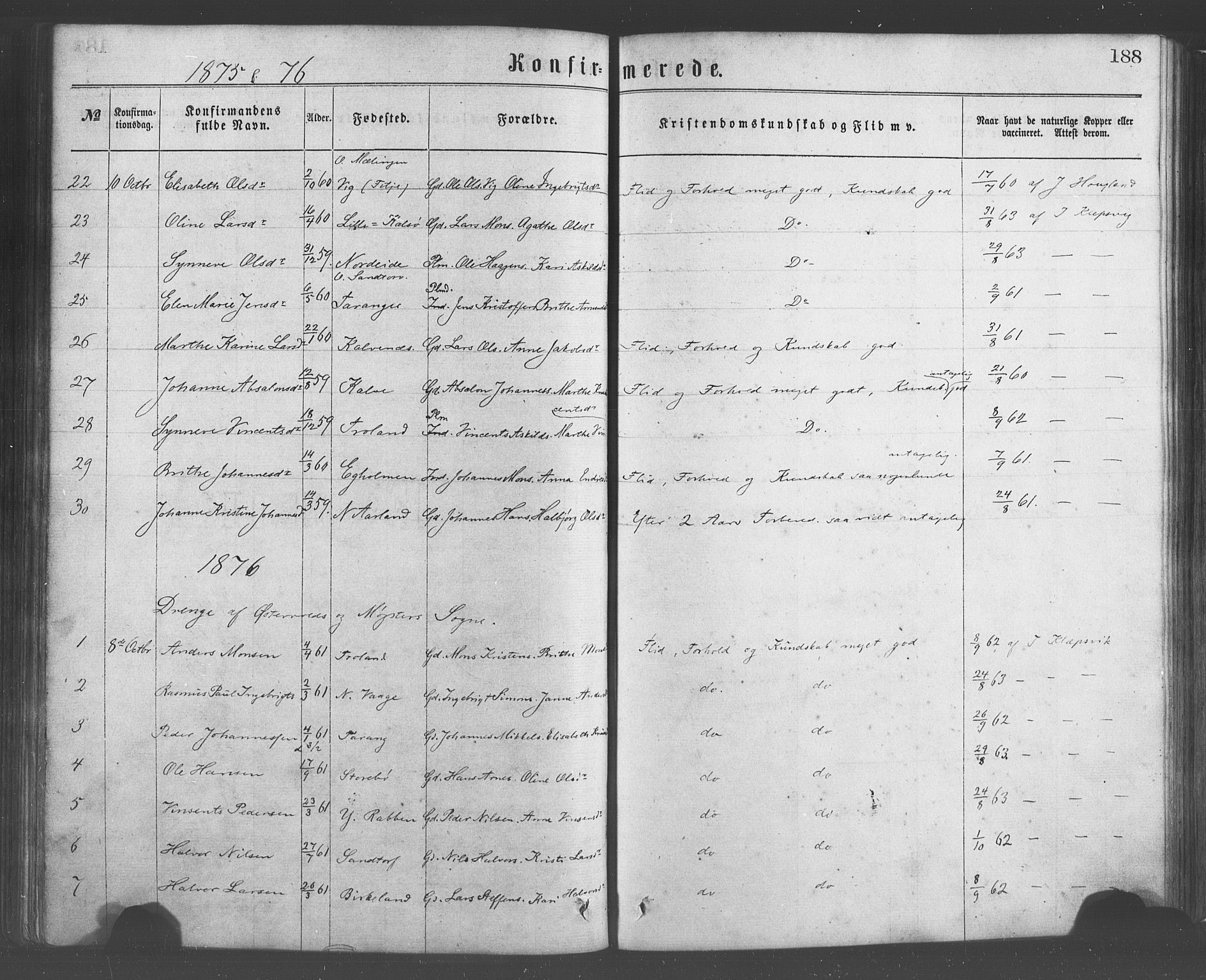 Sund sokneprestembete, SAB/A-99930: Parish register (official) no. A 15, 1867-1881, p. 188