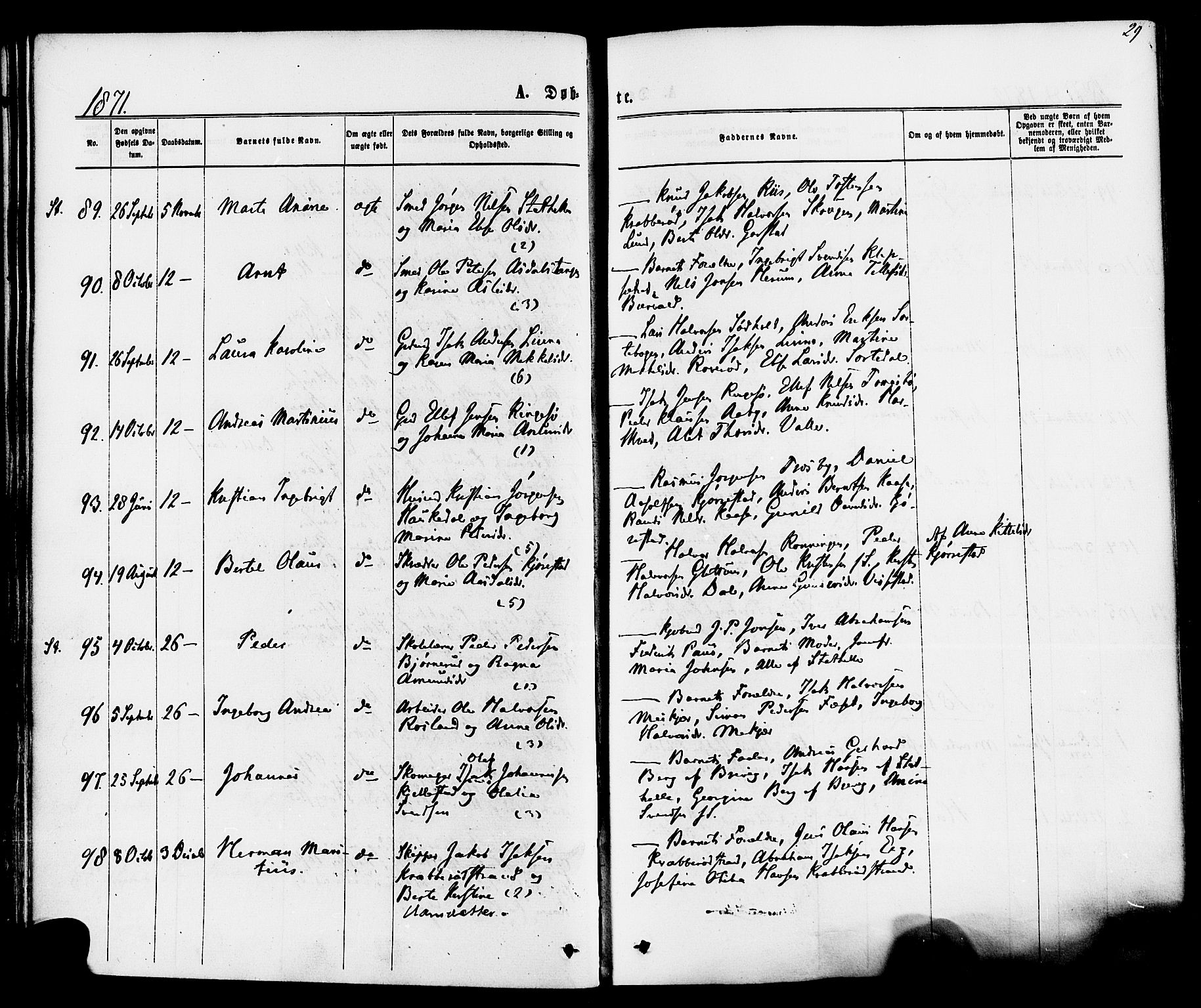 Bamble kirkebøker, SAKO/A-253/F/Fa/L0006: Parish register (official) no. I 6, 1869-1877, p. 29