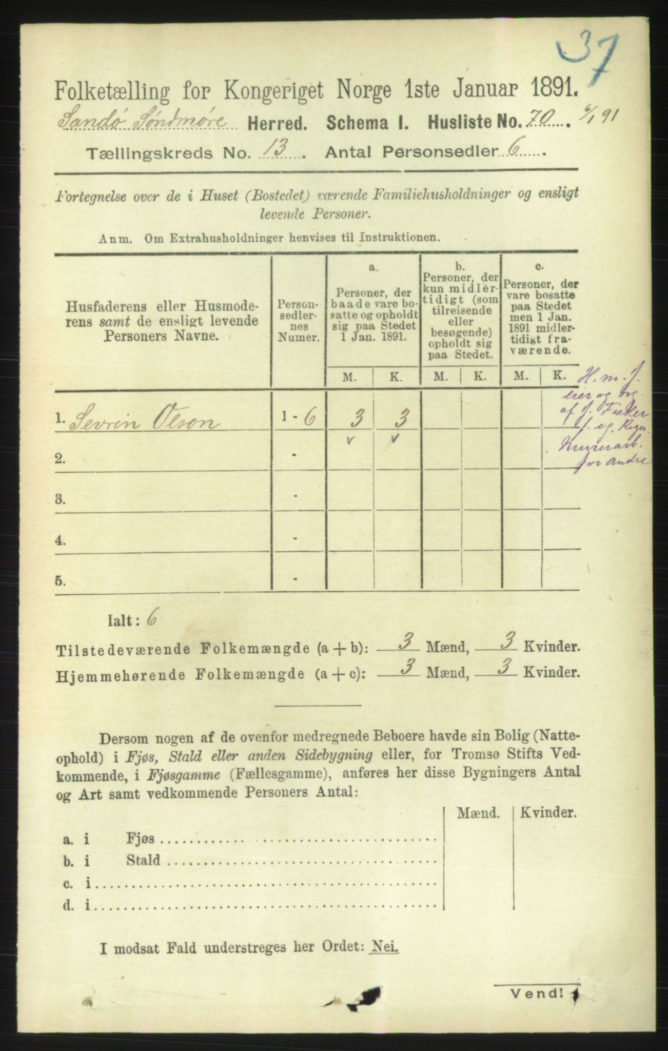 RA, 1891 census for 1514 Sande, 1891, p. 2472