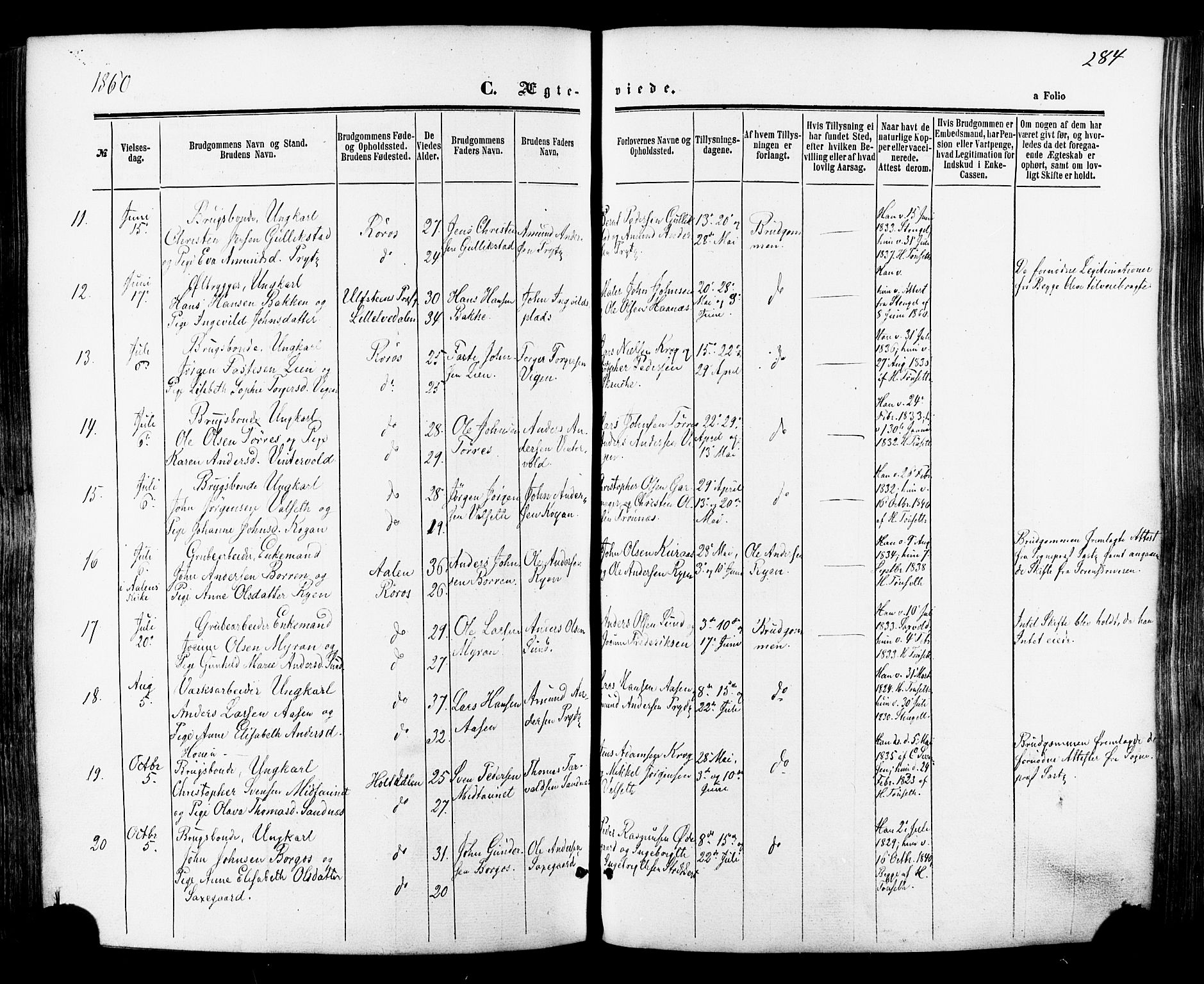 Ministerialprotokoller, klokkerbøker og fødselsregistre - Sør-Trøndelag, SAT/A-1456/681/L0932: Parish register (official) no. 681A10, 1860-1878, p. 284