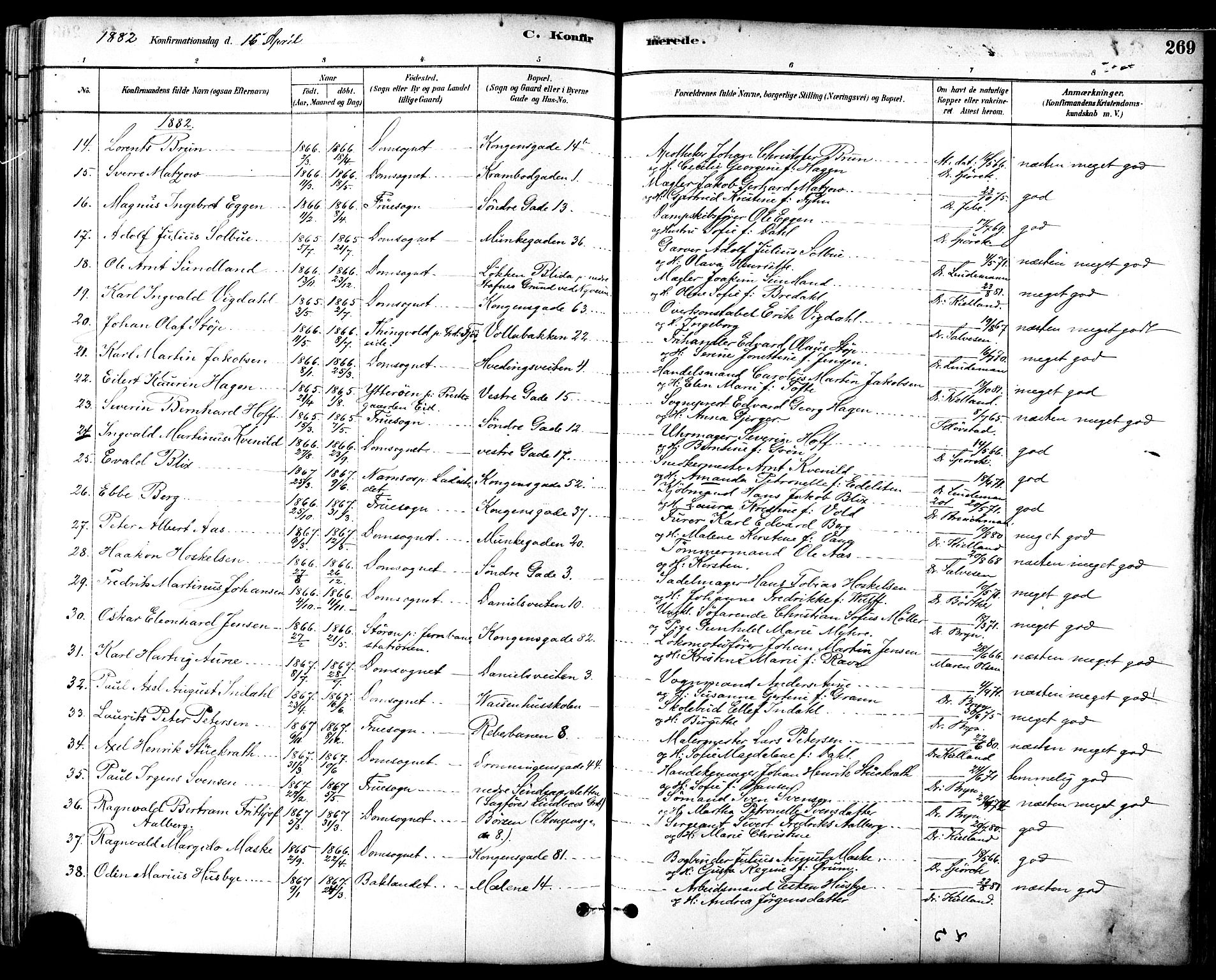 Ministerialprotokoller, klokkerbøker og fødselsregistre - Sør-Trøndelag, SAT/A-1456/601/L0057: Parish register (official) no. 601A25, 1877-1891, p. 269