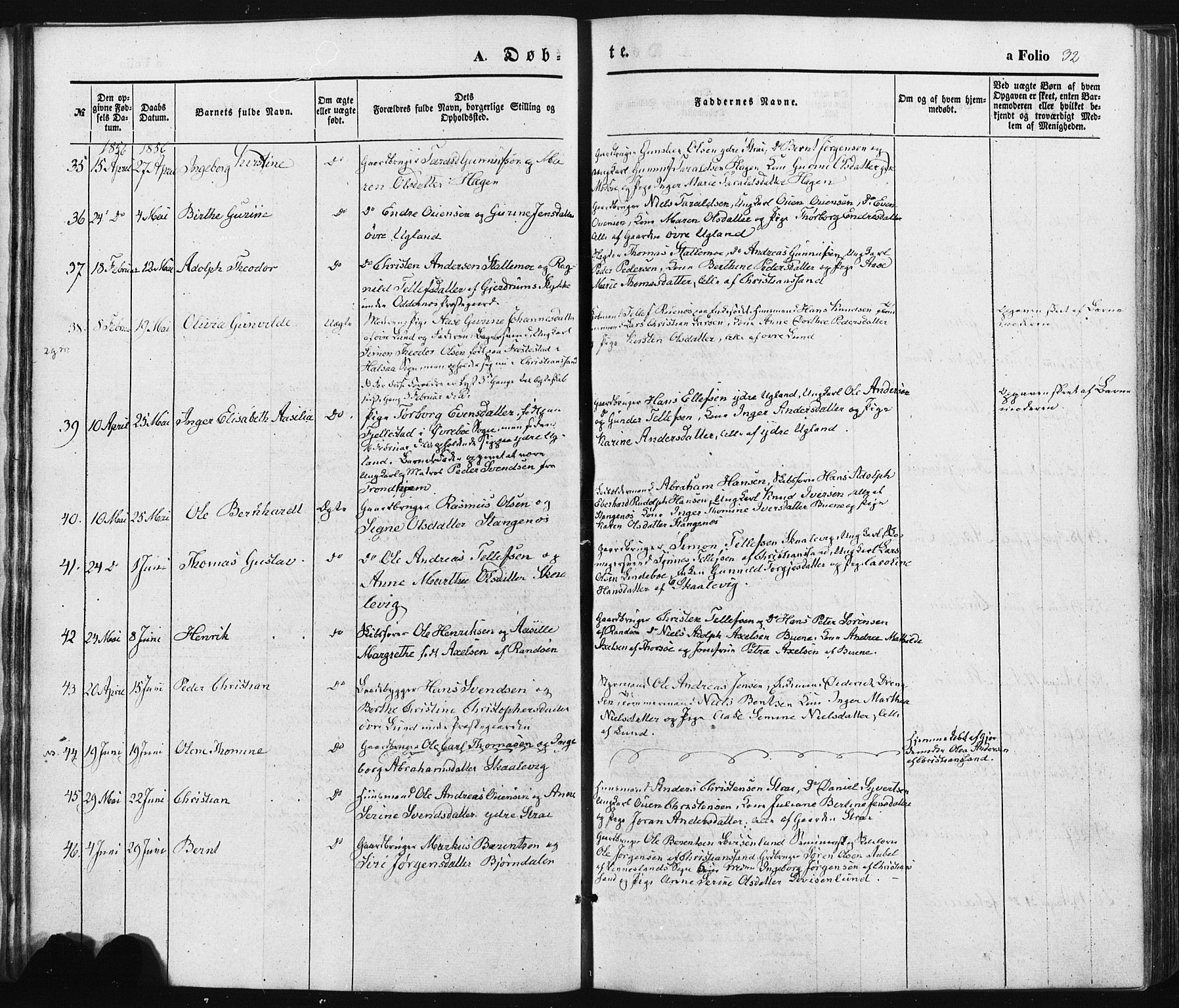 Oddernes sokneprestkontor, AV/SAK-1111-0033/F/Fa/Faa/L0007: Parish register (official) no. A 7, 1851-1863, p. 32