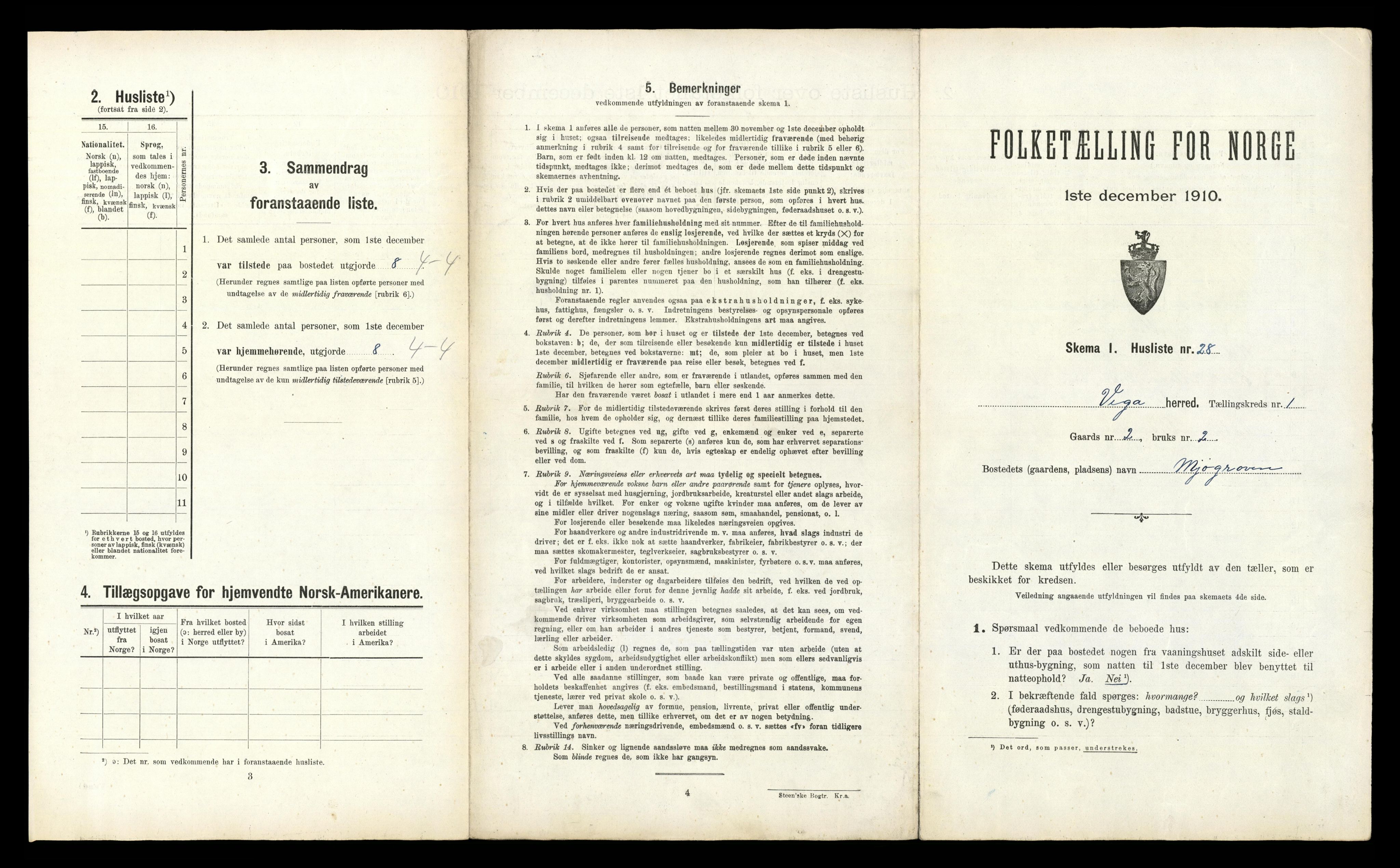 RA, 1910 census for Vega, 1910, p. 90