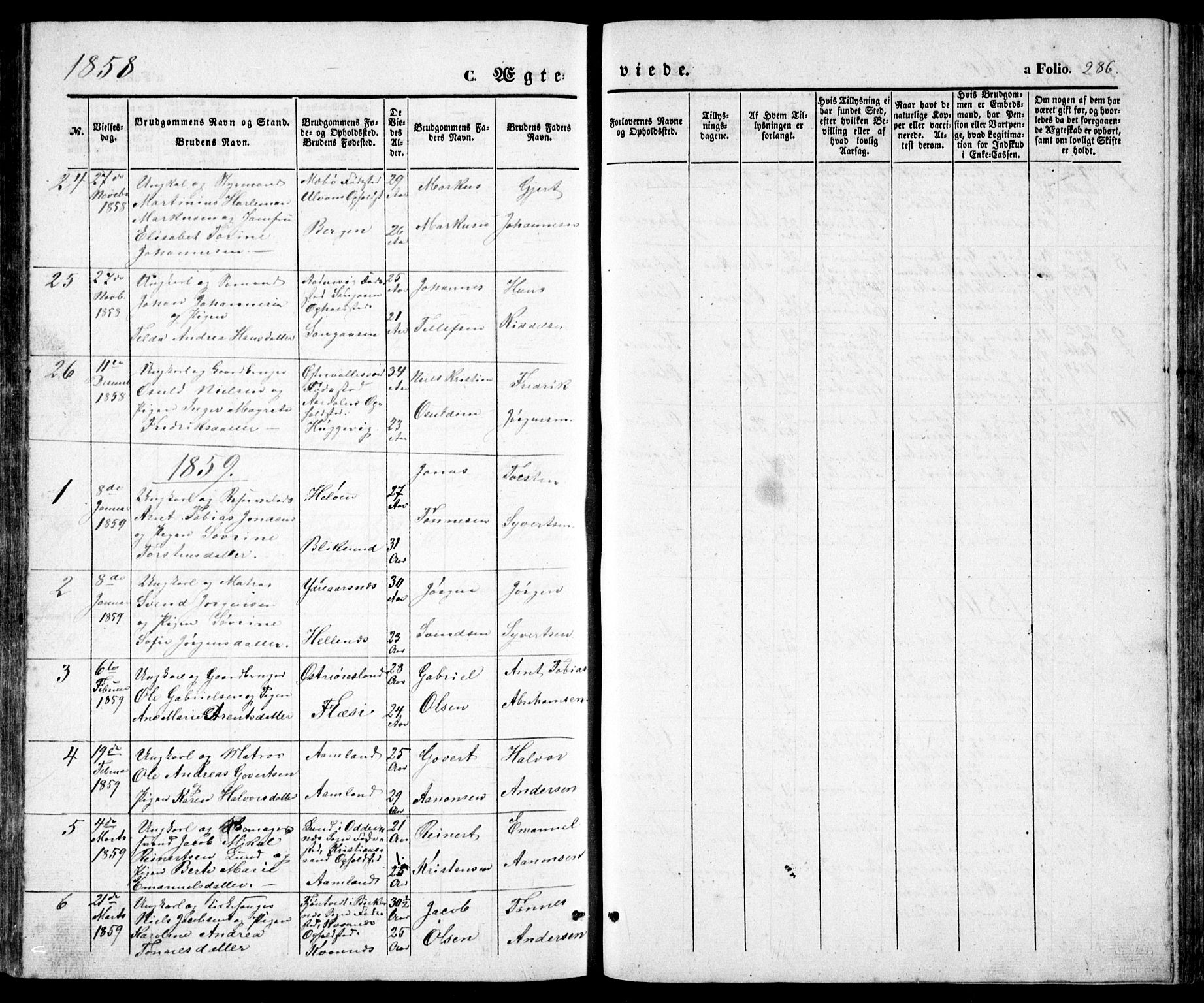 Høvåg sokneprestkontor, SAK/1111-0025/F/Fb/L0002: Parish register (copy) no. B 2, 1847-1869, p. 286