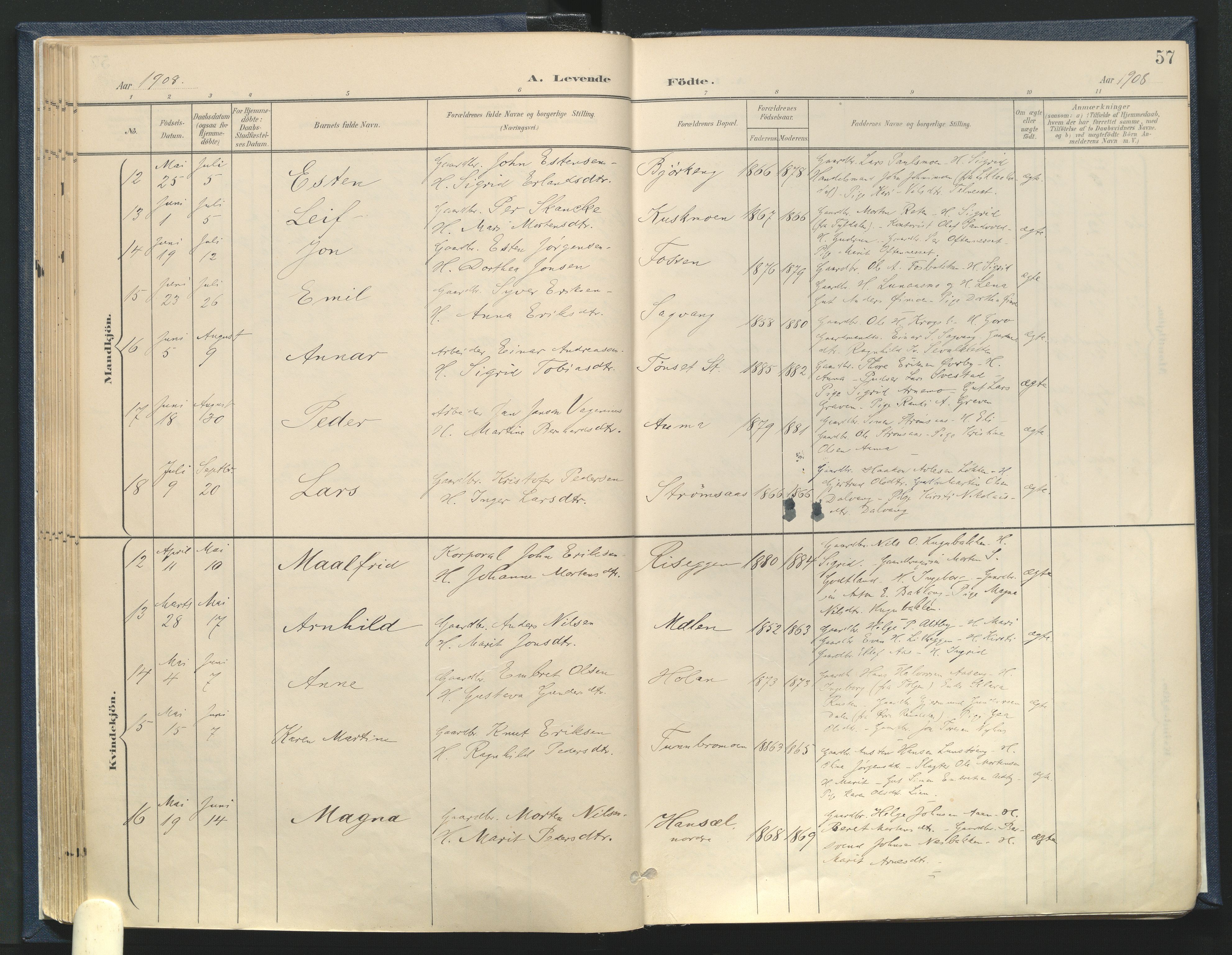 Tynset prestekontor, AV/SAH-PREST-058/H/Ha/Haa/L0025: Parish register (official) no. 25, 1900-1914, p. 57