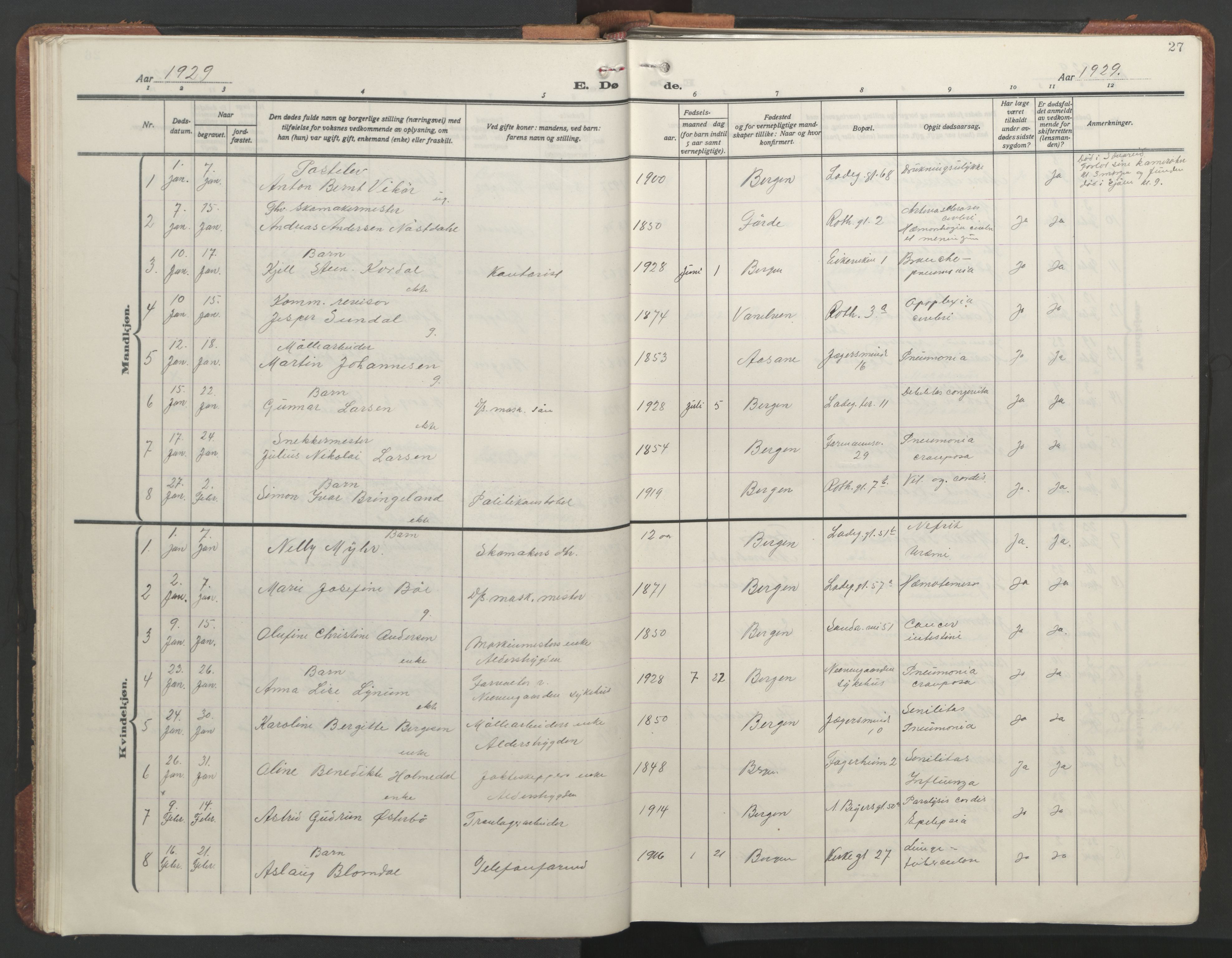 Sandviken Sokneprestembete, SAB/A-77601/H/Hb/L0018: Parish register (copy) no. E 2, 1926-1962, p. 26b-27a