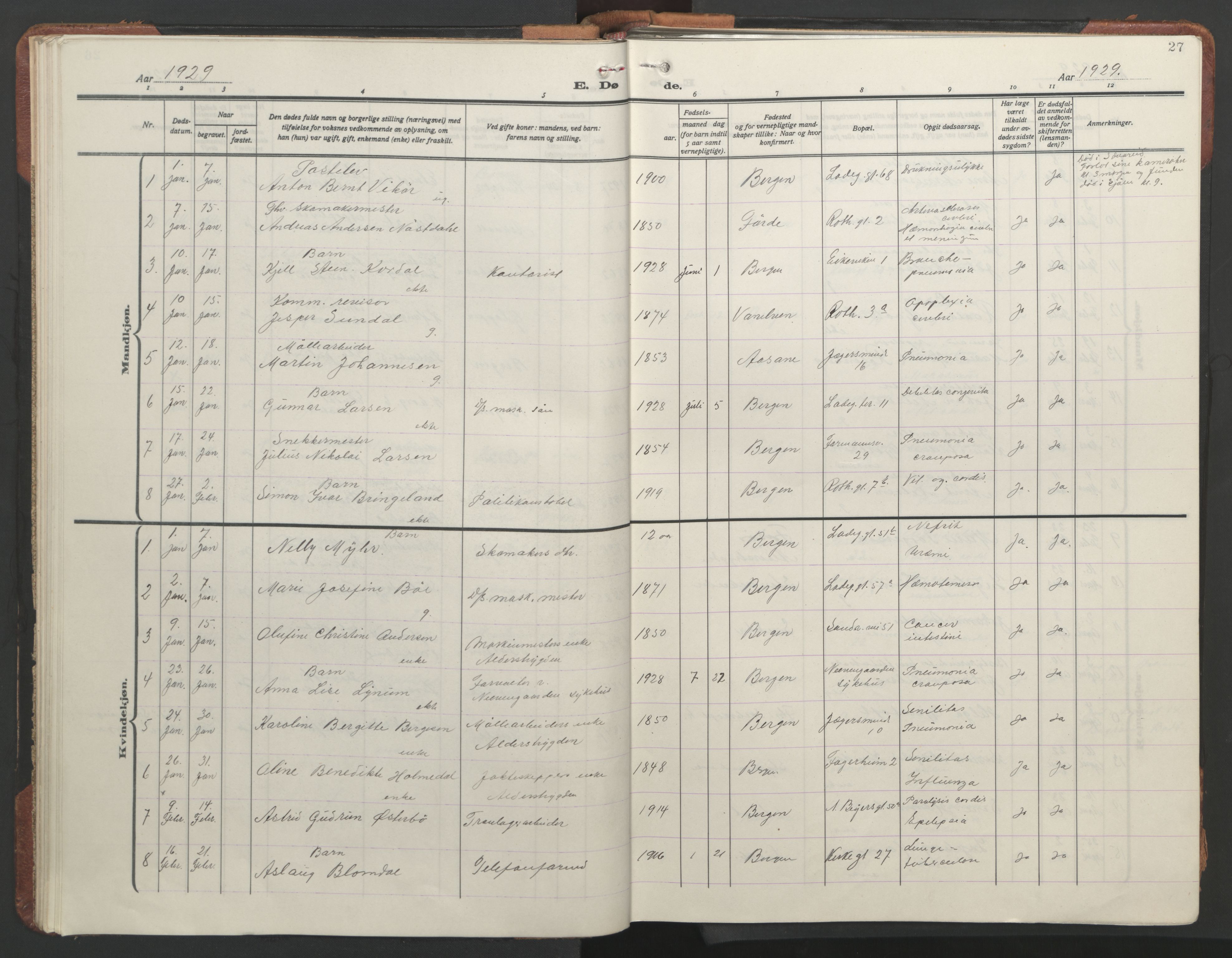 Sandviken Sokneprestembete, AV/SAB-A-77601/H/Hb/L0018: Parish register (copy) no. E 2, 1926-1962, p. 26b-27a