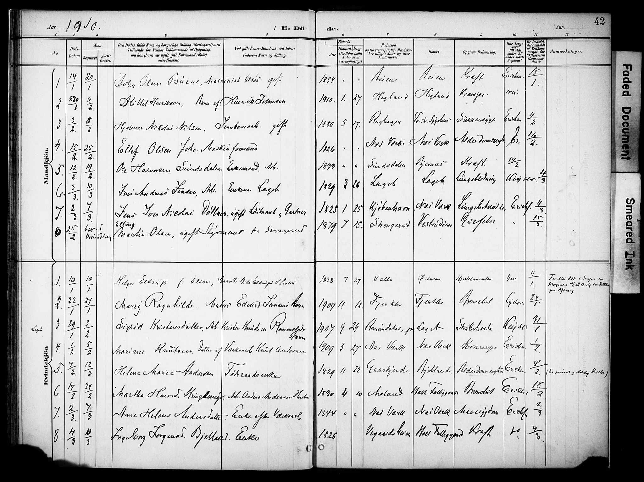 Holt sokneprestkontor, AV/SAK-1111-0021/F/Fa/L0013: Parish register (official) no. A 13, 1900-1912, p. 42