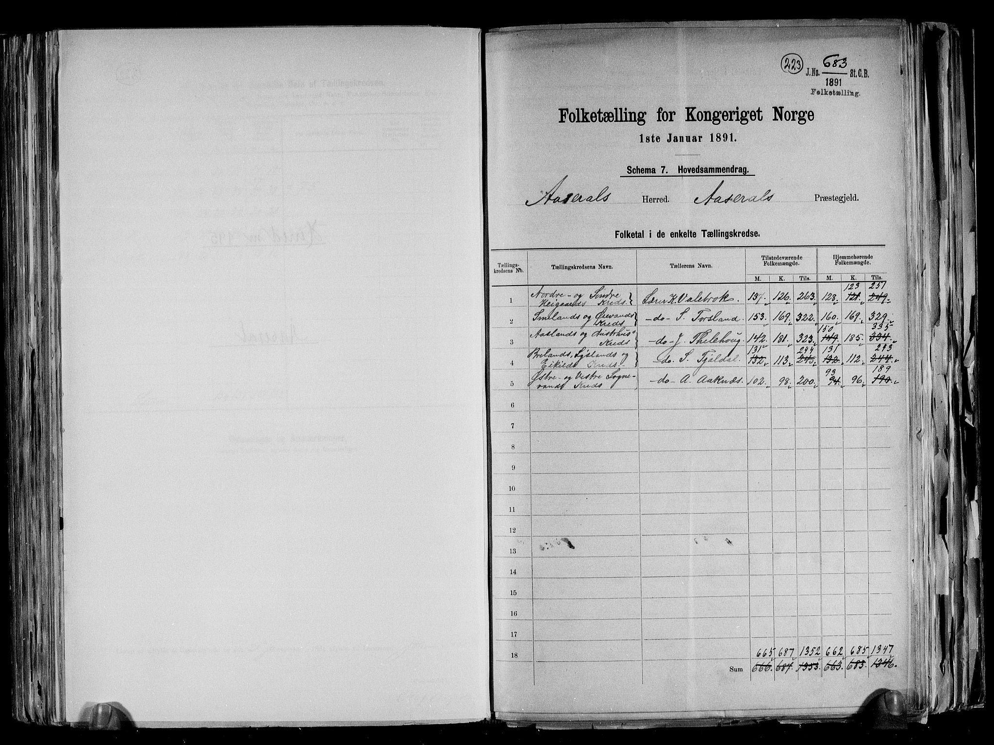 RA, 1891 census for 1026 Åseral, 1891, p. 2