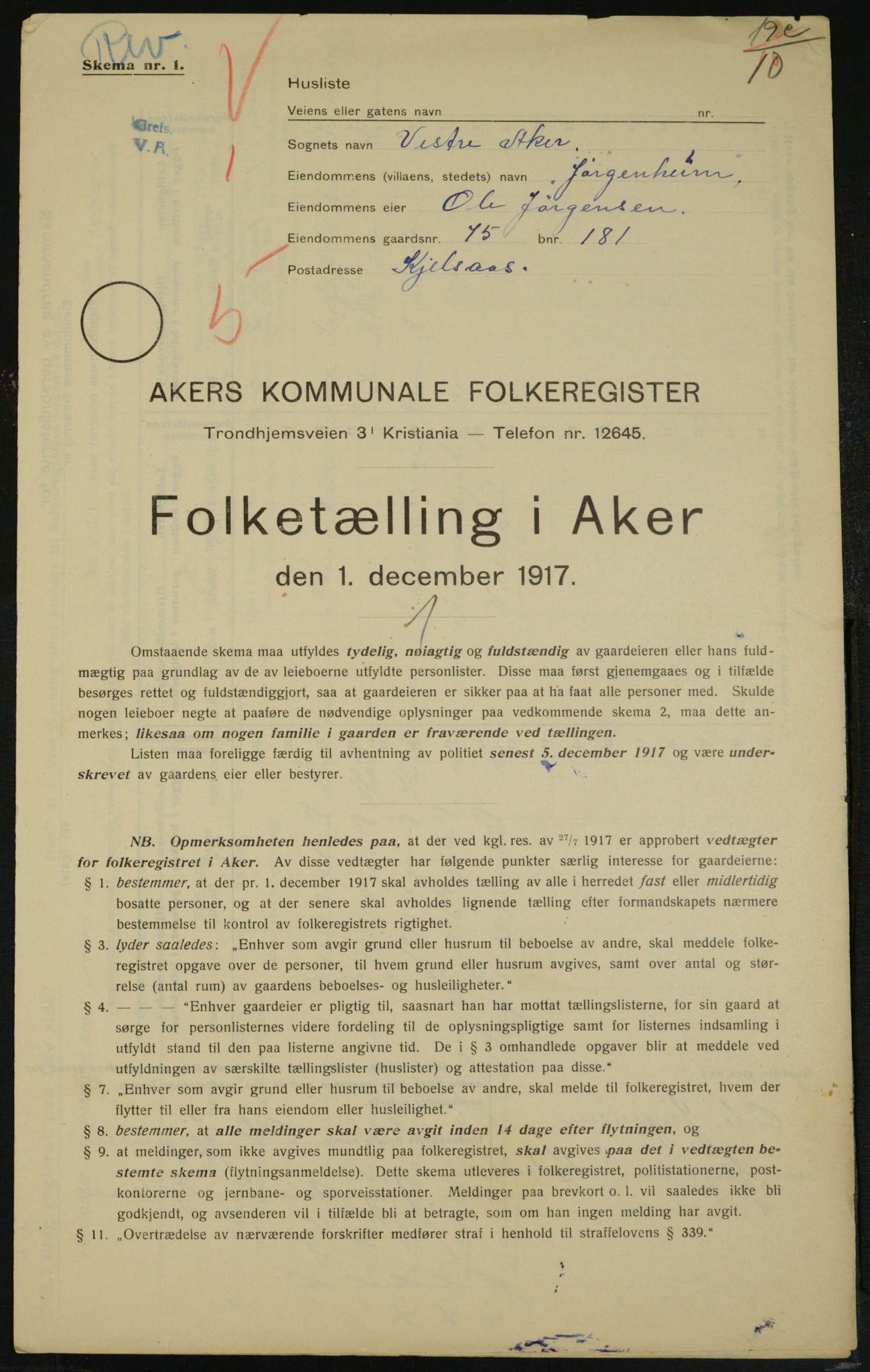 OBA, Municipal Census 1917 for Aker, 1917, p. 13983