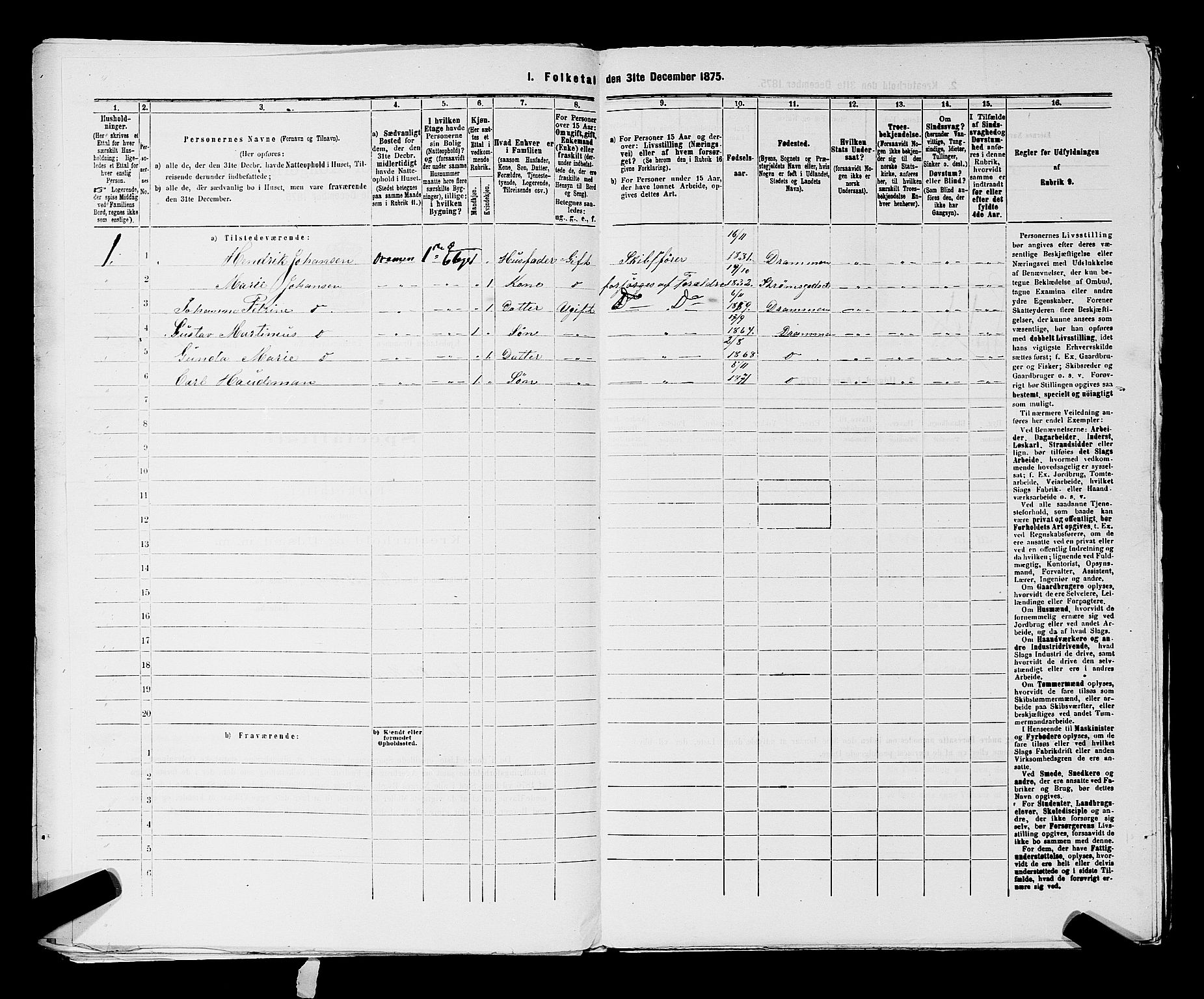 SAKO, 1875 census for 0602 Drammen, 1875, p. 3416