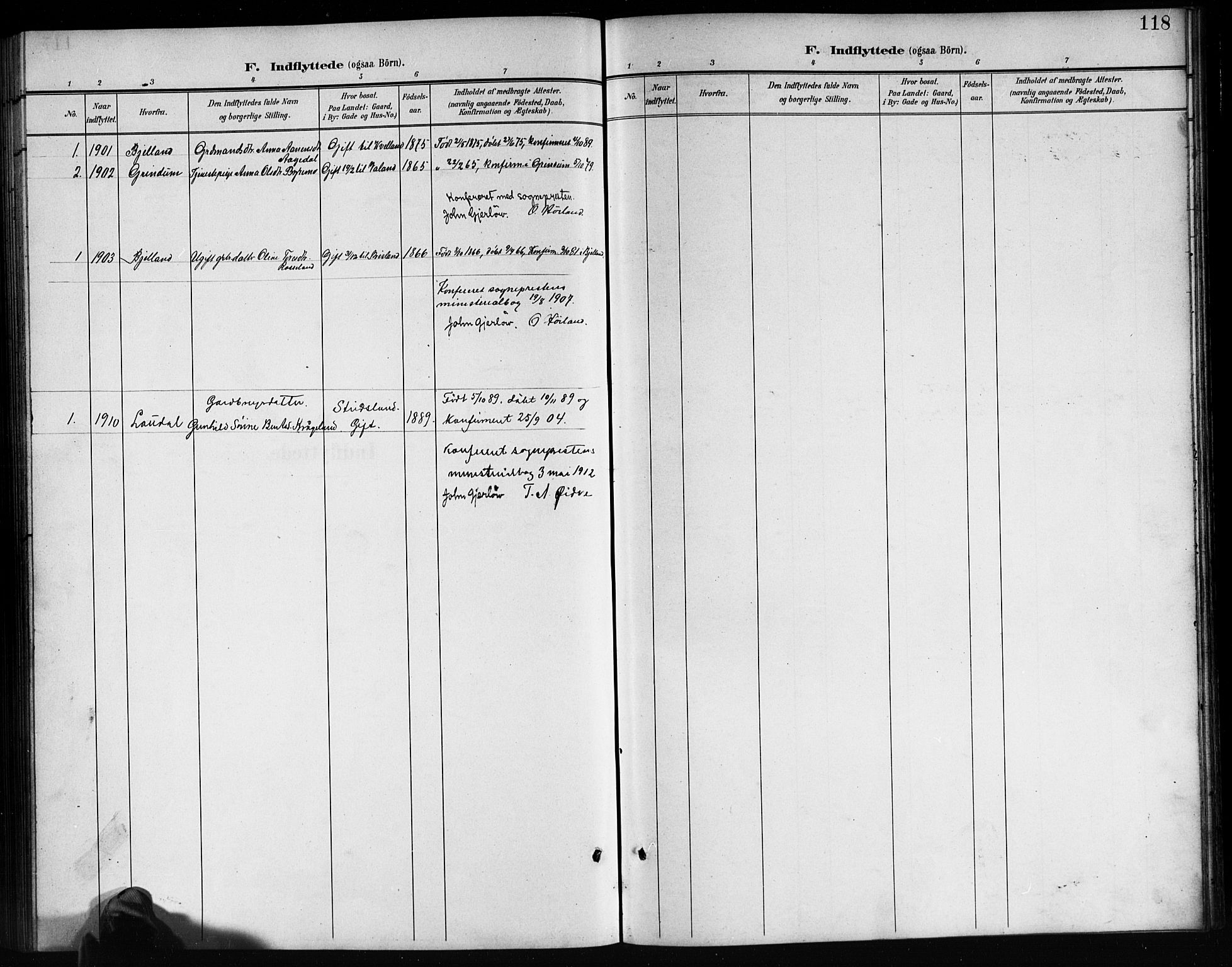 Nord-Audnedal sokneprestkontor, SAK/1111-0032/F/Fb/Fba/L0004: Parish register (copy) no. B 4, 1901-1917, p. 118
