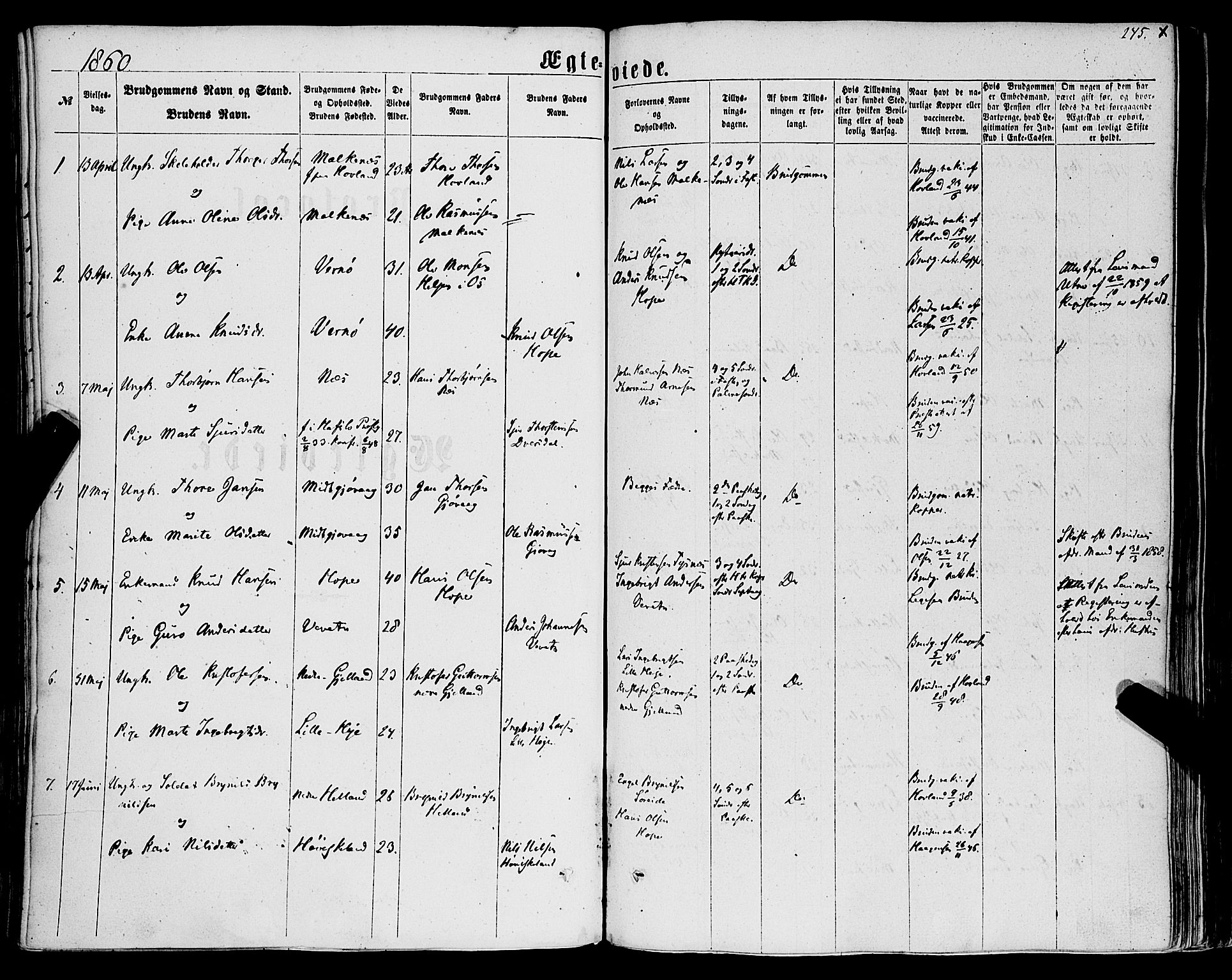 Tysnes sokneprestembete, AV/SAB-A-78601/H/Haa: Parish register (official) no. A 11, 1860-1871, p. 245