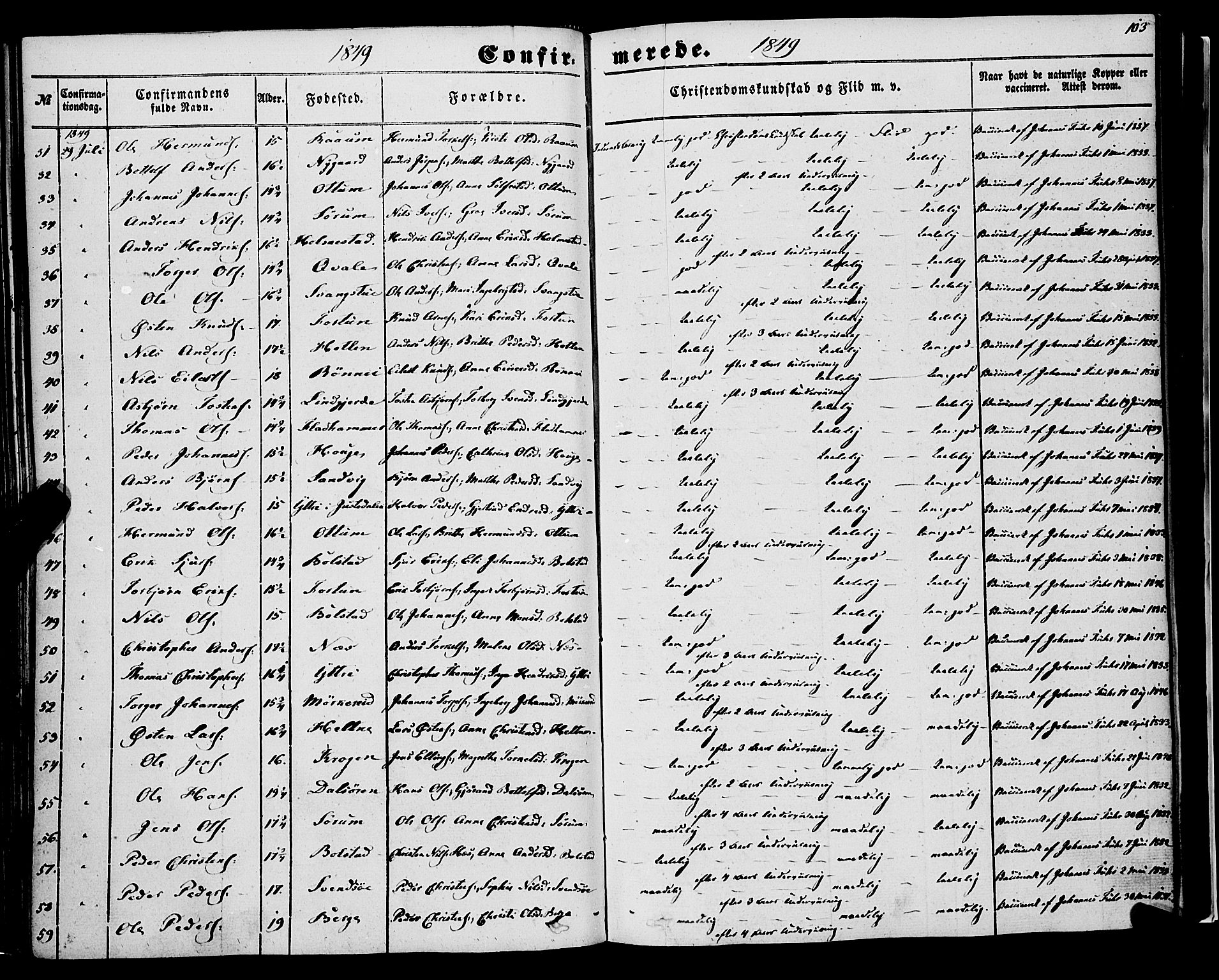 Luster sokneprestembete, AV/SAB-A-81101/H/Haa/Haaa/L0007: Parish register (official) no. A 7, 1849-1859, p. 103