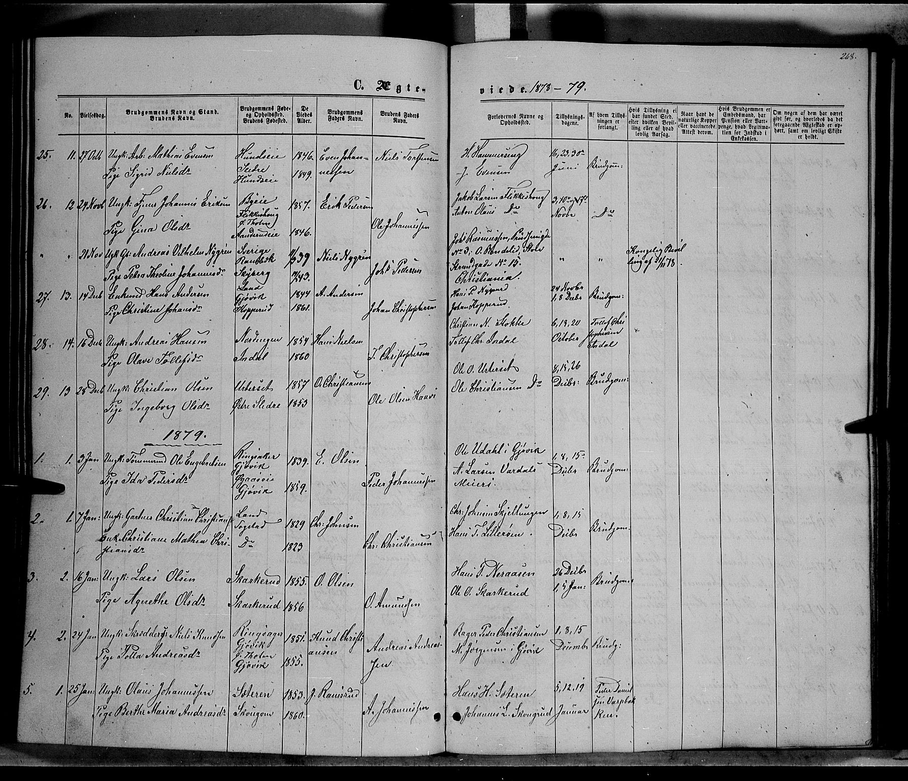 Vardal prestekontor, SAH/PREST-100/H/Ha/Hab/L0006: Parish register (copy) no. 6, 1869-1881, p. 268