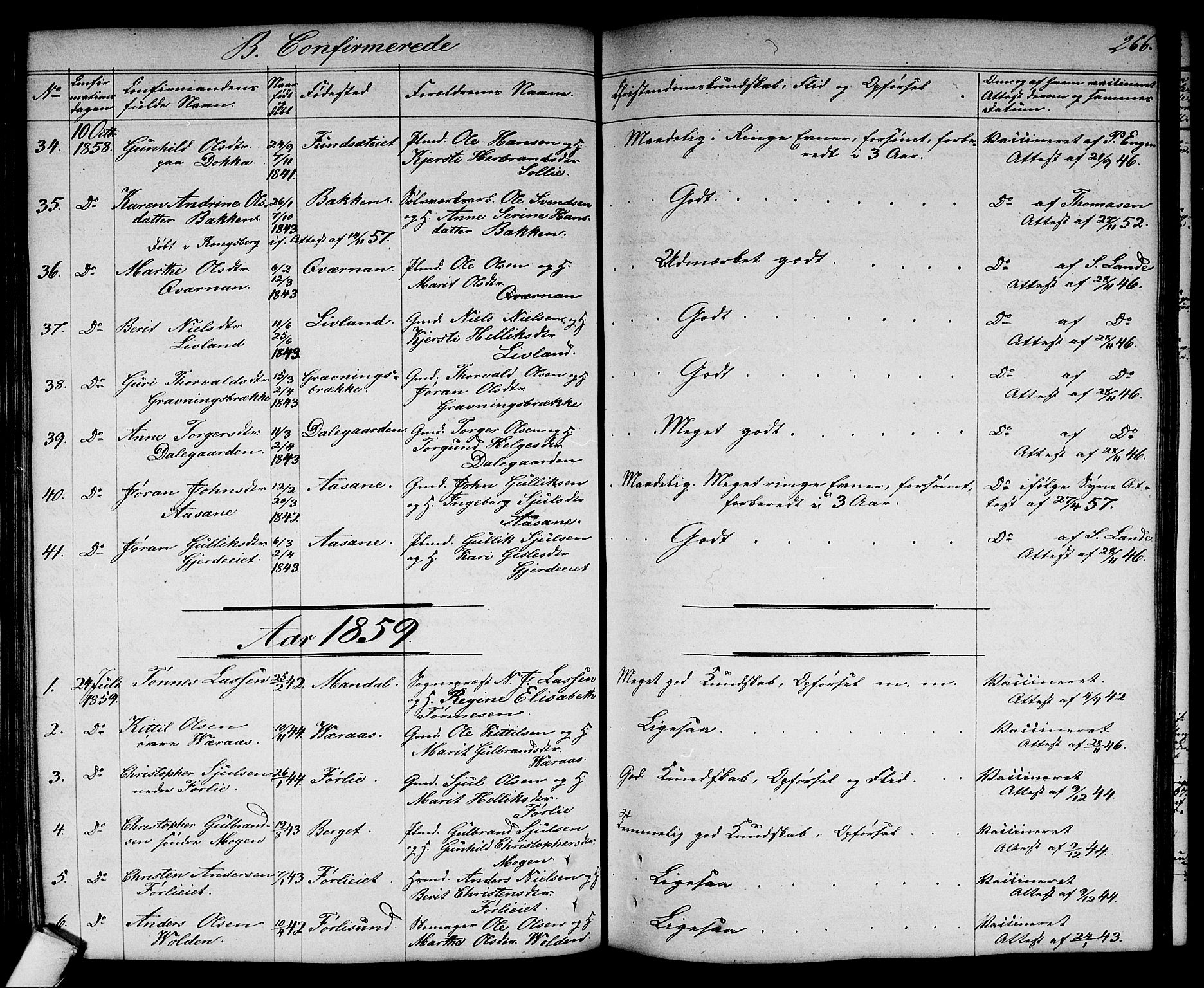 Flesberg kirkebøker, SAKO/A-18/G/Ga/L0002: Parish register (copy) no. I 2, 1834-1860, p. 266