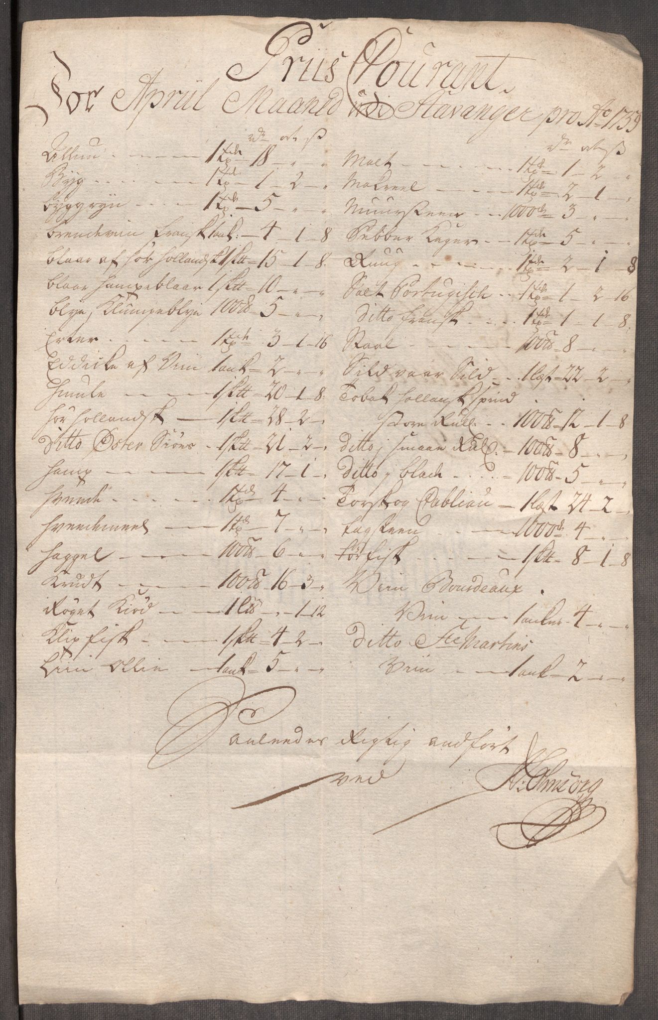 Rentekammeret inntil 1814, Realistisk ordnet avdeling, AV/RA-EA-4070/Oe/L0009: [Ø1]: Nordafjelske priskuranter, 1759-1768, p. 12