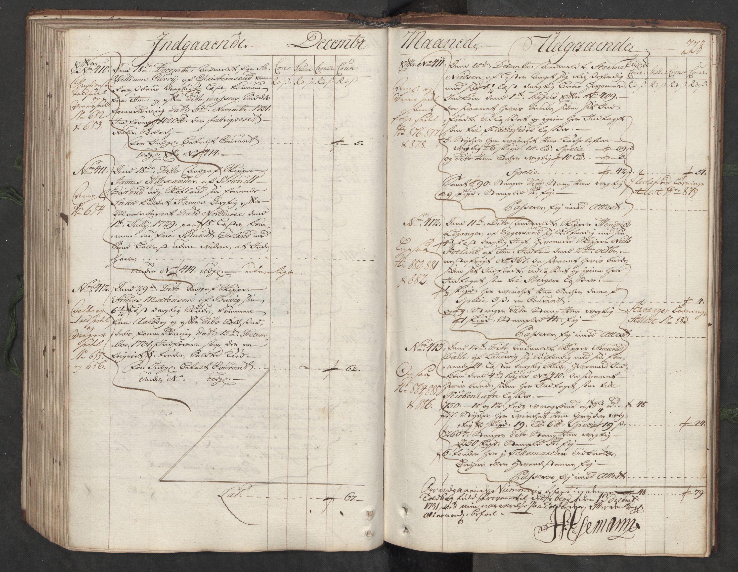 Generaltollkammeret, tollregnskaper, RA/EA-5490/R12/L0007/0001: Tollregnskaper Langesund / Hovedtollbok, 1731, p. 227b-228a
