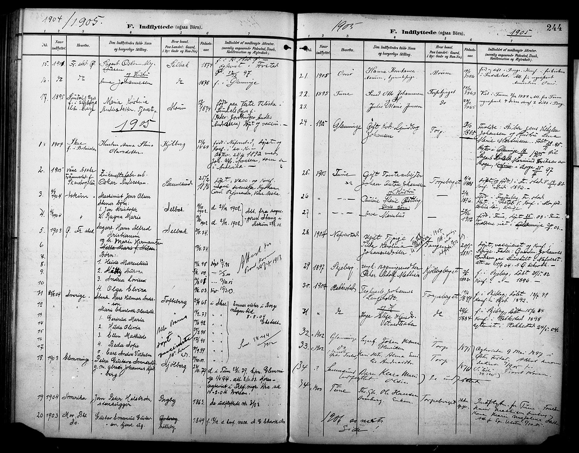 Borge prestekontor Kirkebøker, SAO/A-10903/F/Fa/L0009: Parish register (official) no. I 9, 1902-1911, p. 244