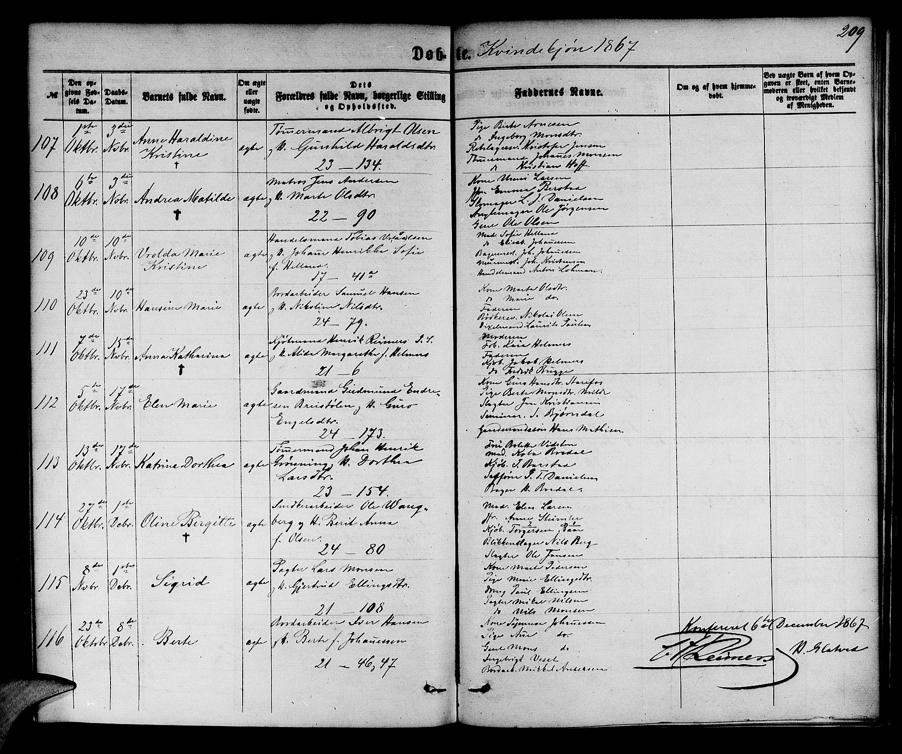 Korskirken sokneprestembete, AV/SAB-A-76101/H/Hab: Parish register (copy) no. B 5, 1863-1868, p. 209