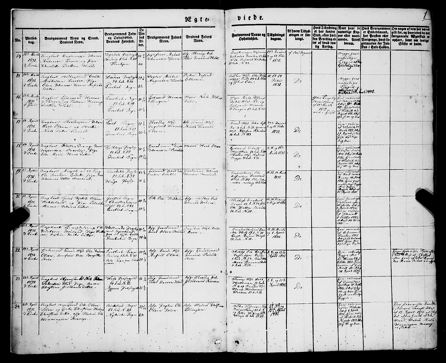 Korskirken sokneprestembete, SAB/A-76101/H/Haa/L0034: Parish register (official) no. D 1, 1832-1852, p. 1
