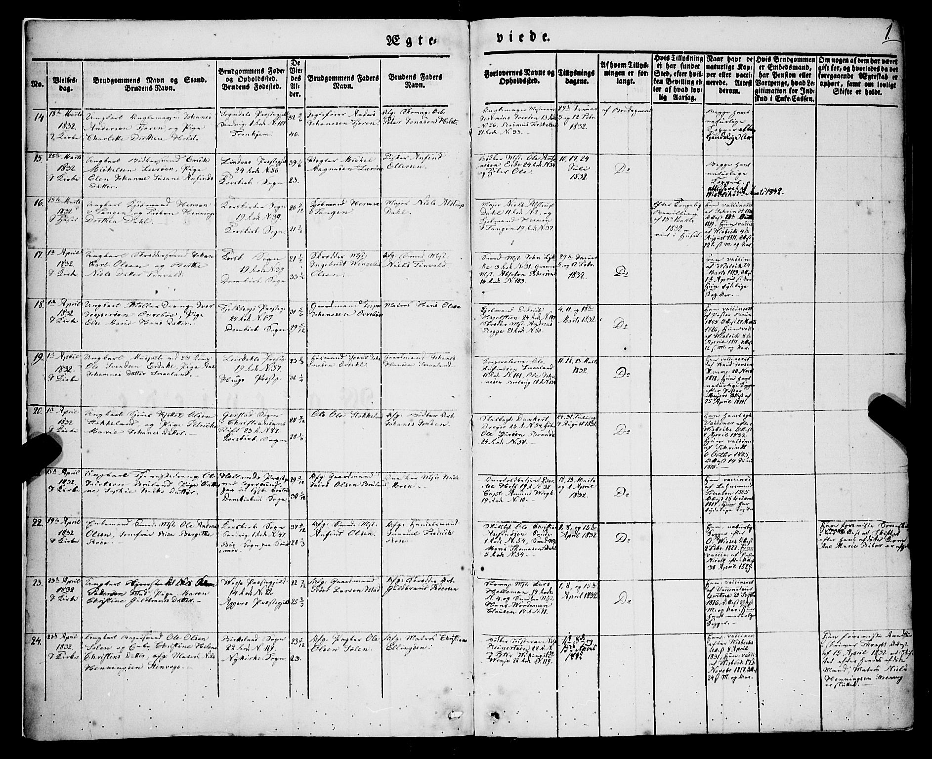 Korskirken sokneprestembete, AV/SAB-A-76101/H/Haa/L0034: Parish register (official) no. D 1, 1832-1852, p. 1