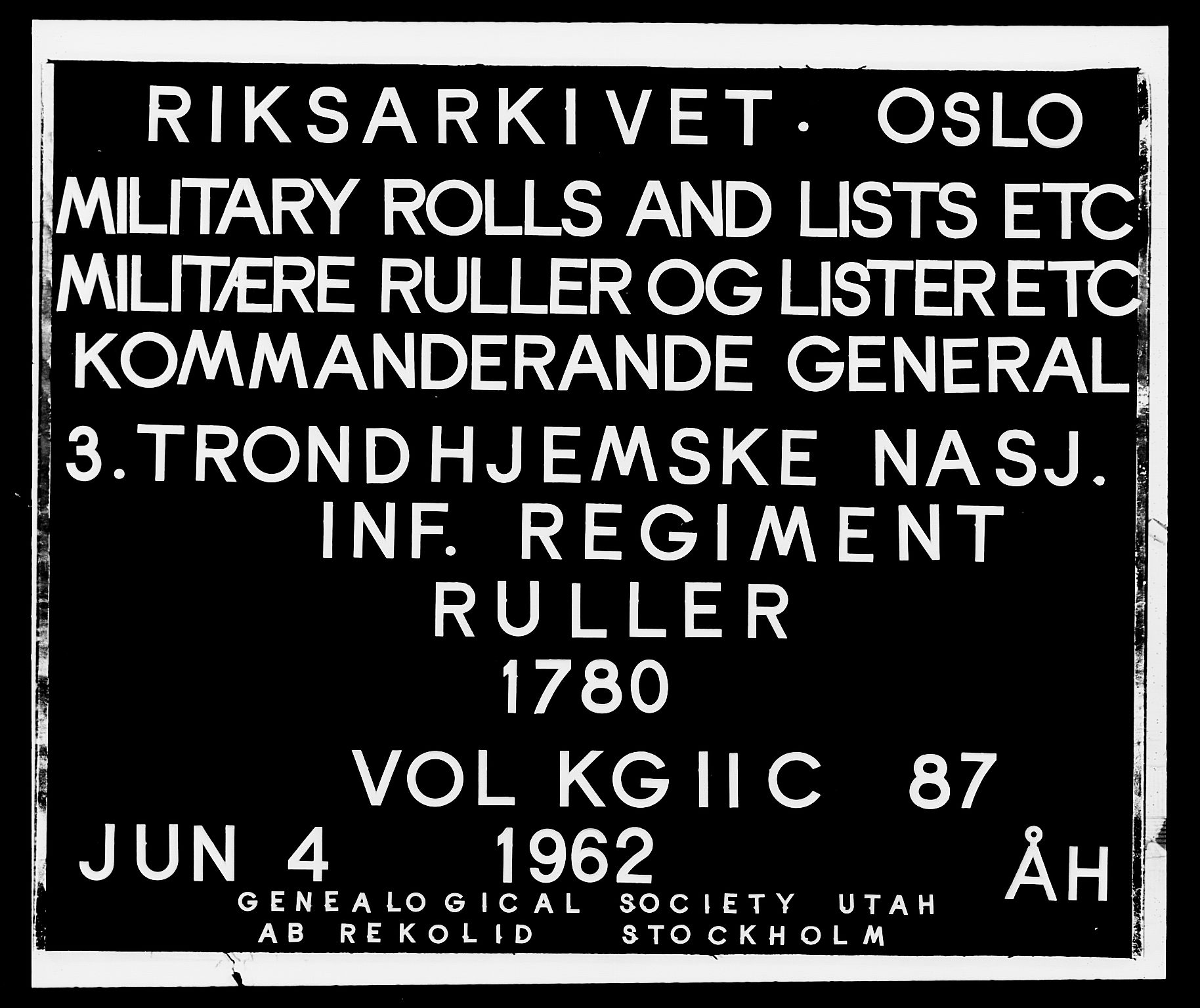 Generalitets- og kommissariatskollegiet, Det kongelige norske kommissariatskollegium, AV/RA-EA-5420/E/Eh/L0087: 3. Trondheimske nasjonale infanteriregiment, 1780, p. 1