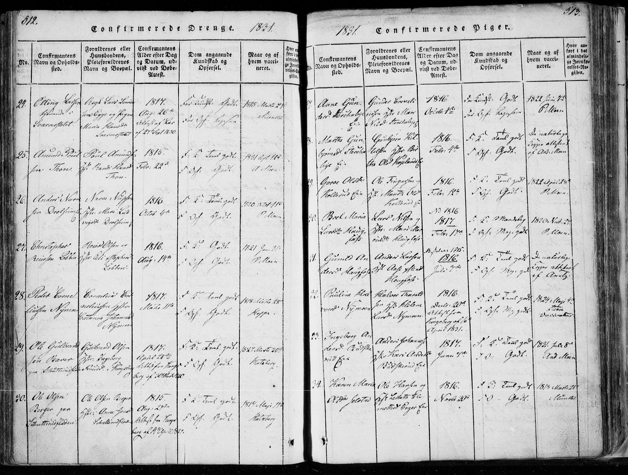 Modum kirkebøker, SAKO/A-234/F/Fa/L0006: Parish register (official) no. 6, 1832-1841, p. 512-513